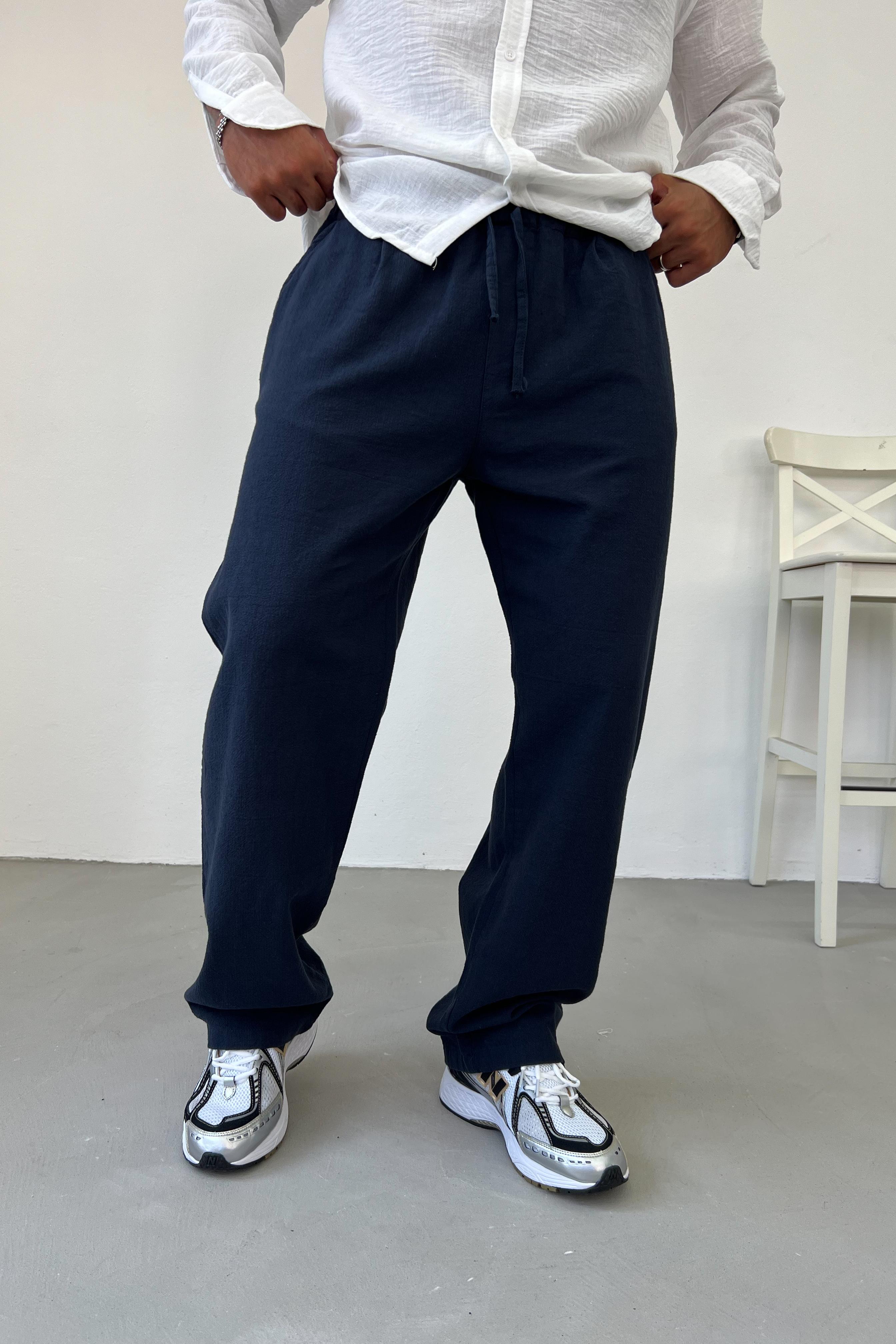 Flam Keten Baggy Pantolon 1031 - Lacivert