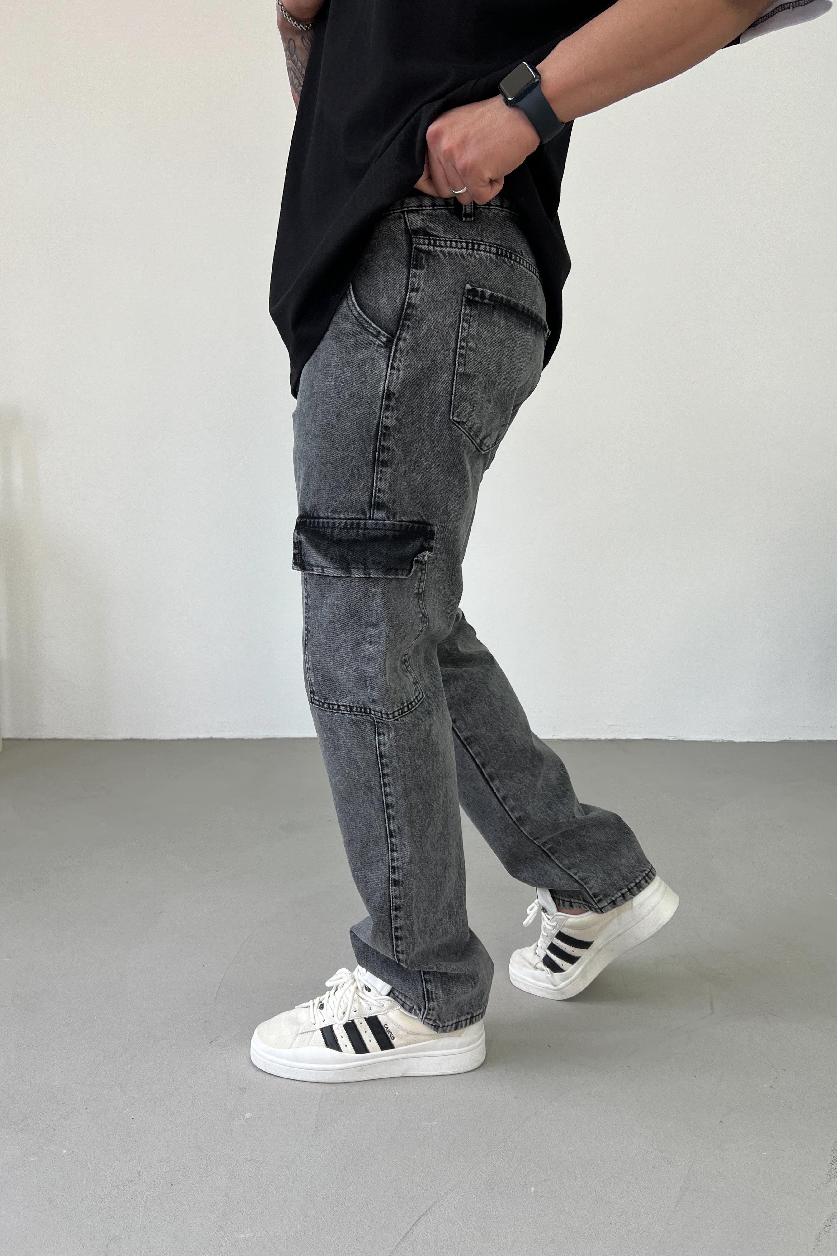 Gabardin Kumaş Antrasit Kargo Baggy Pantolon 2294