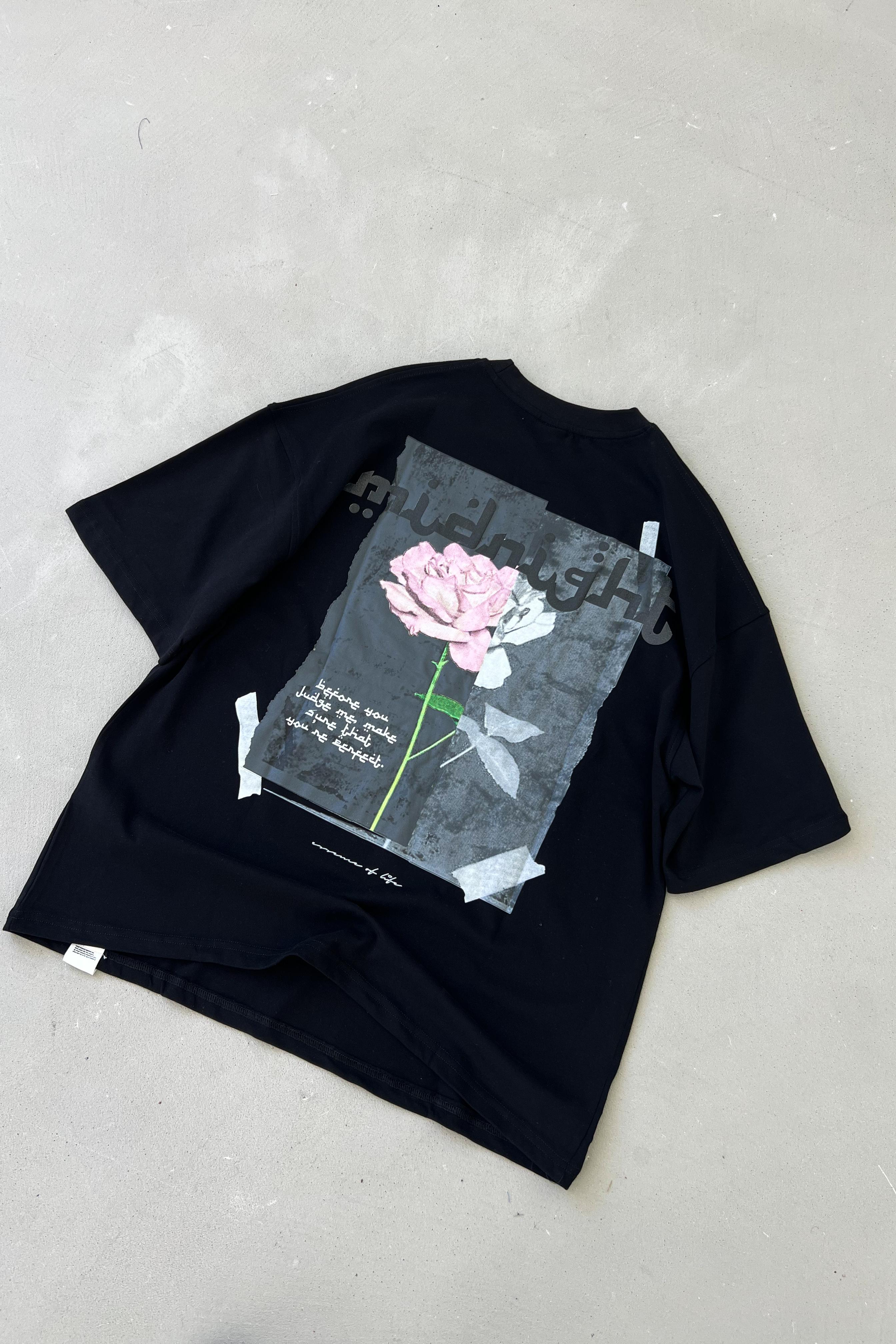 Midnight Baskılı Oversize Tshirt E70-139 - Siyah