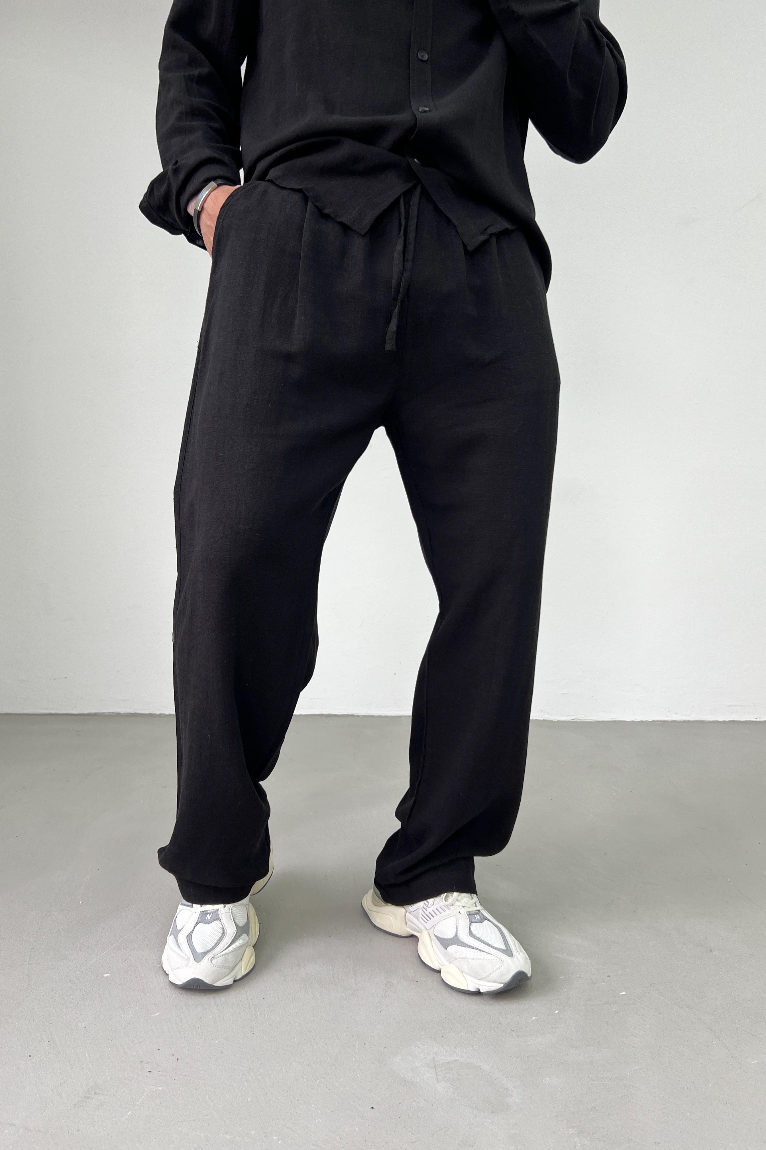 Viskon Keten Baggy Pantolon 1225 - Siyah
