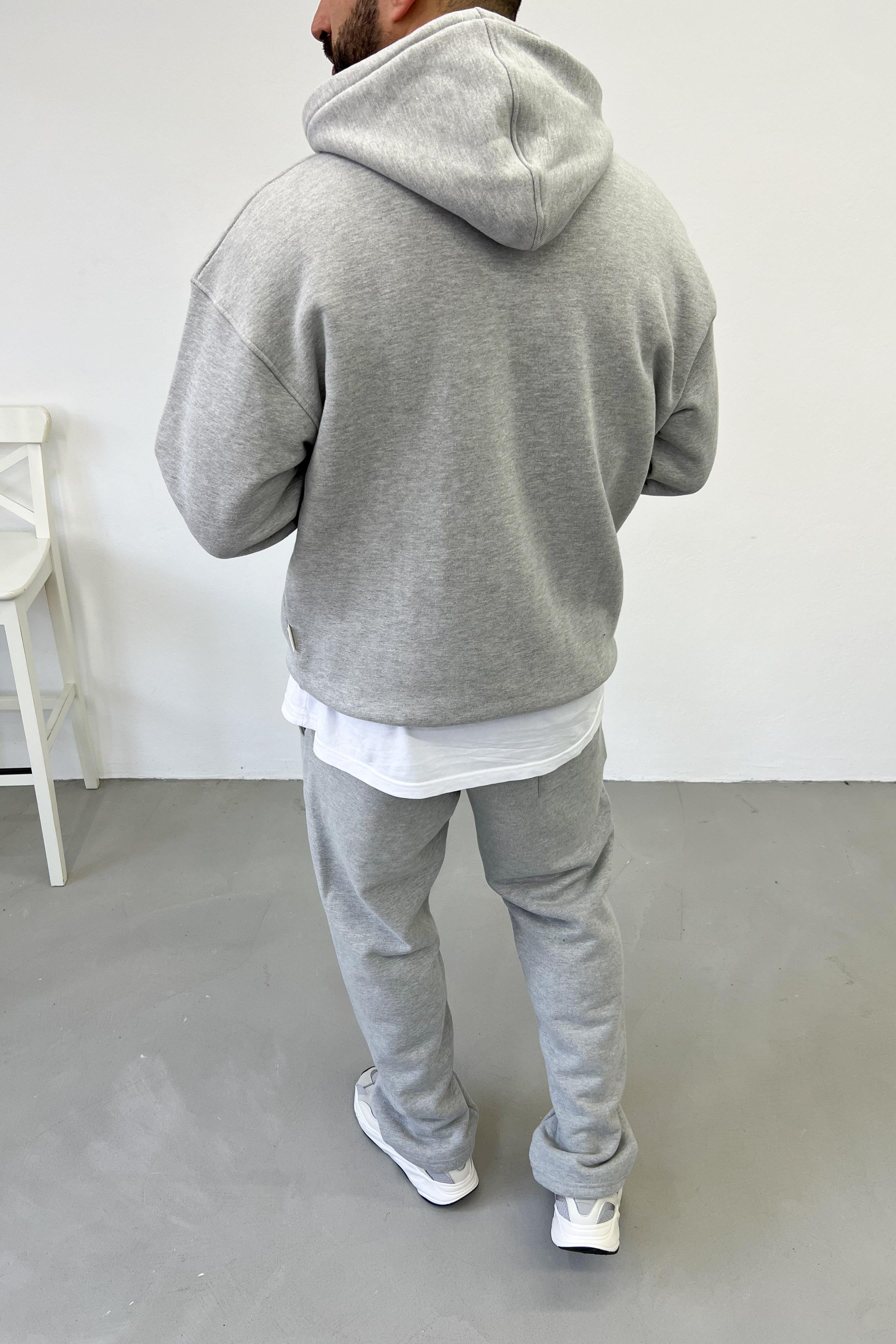 Yazı Detaylı Gri Melanj Oversize Sweatshirt 1352