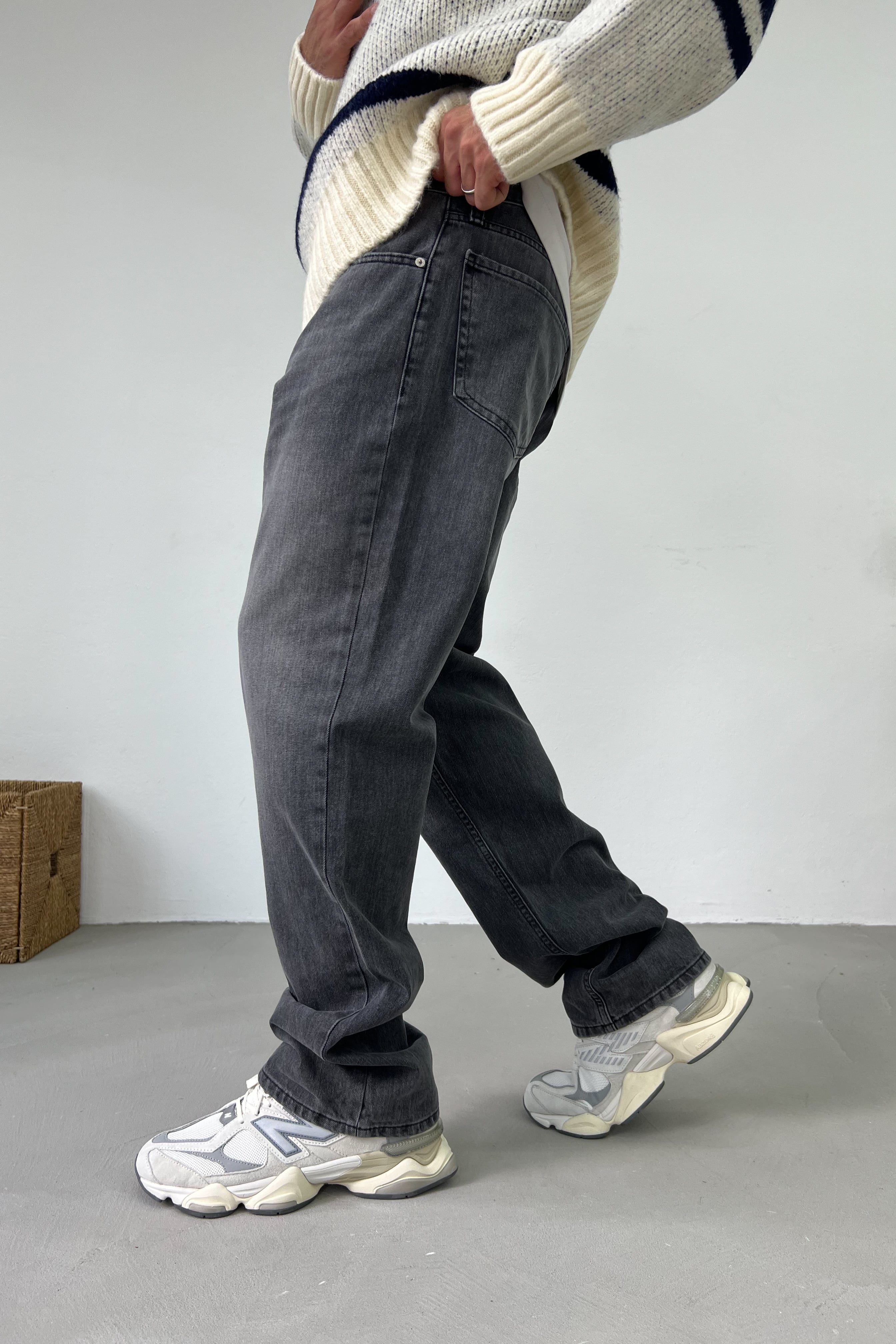 Taşlamalı Gri Baggy Pantolon 16917-2