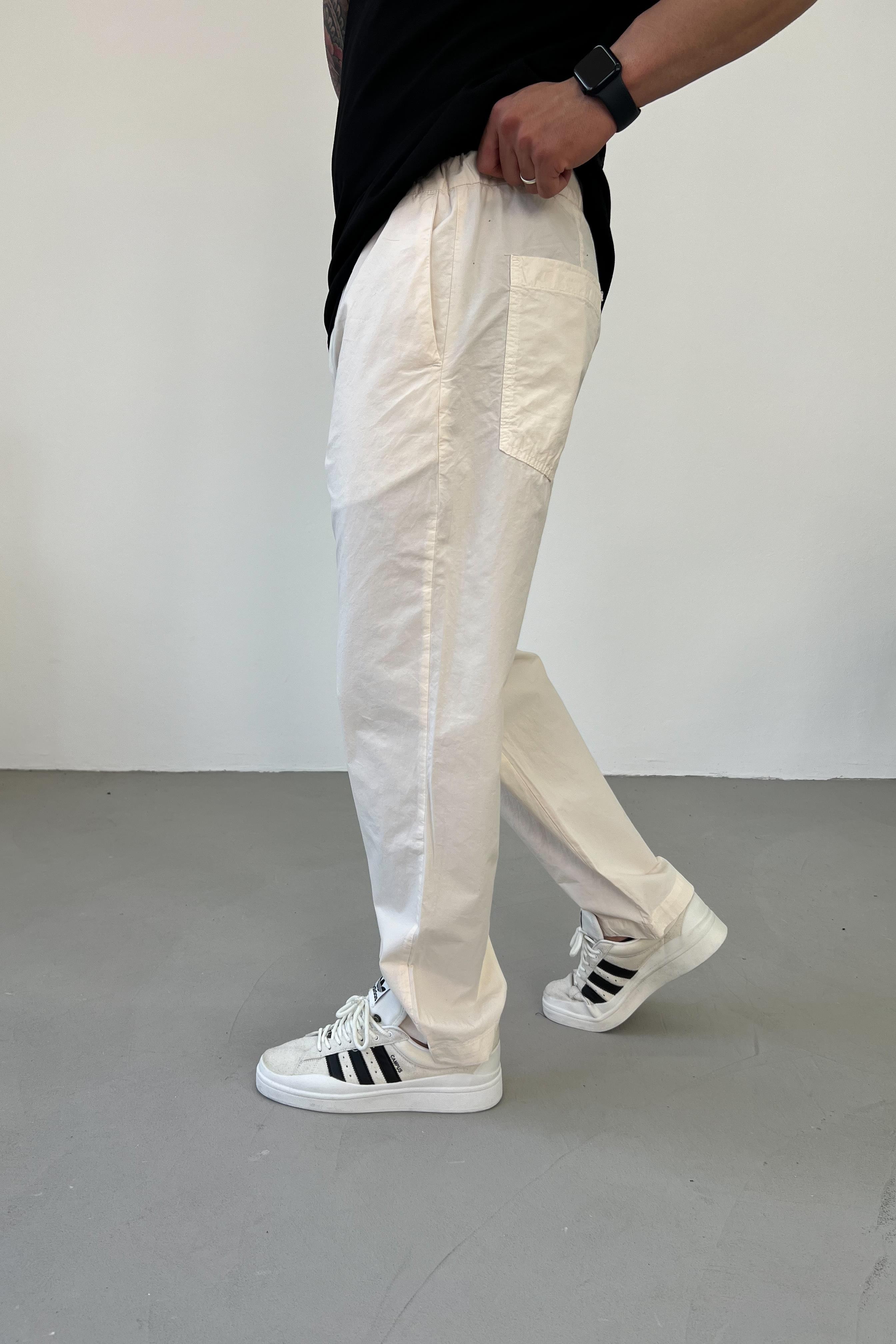 Beli Lastikli Gabardin Kumaş Bej Baggy Pantolon 16320-2