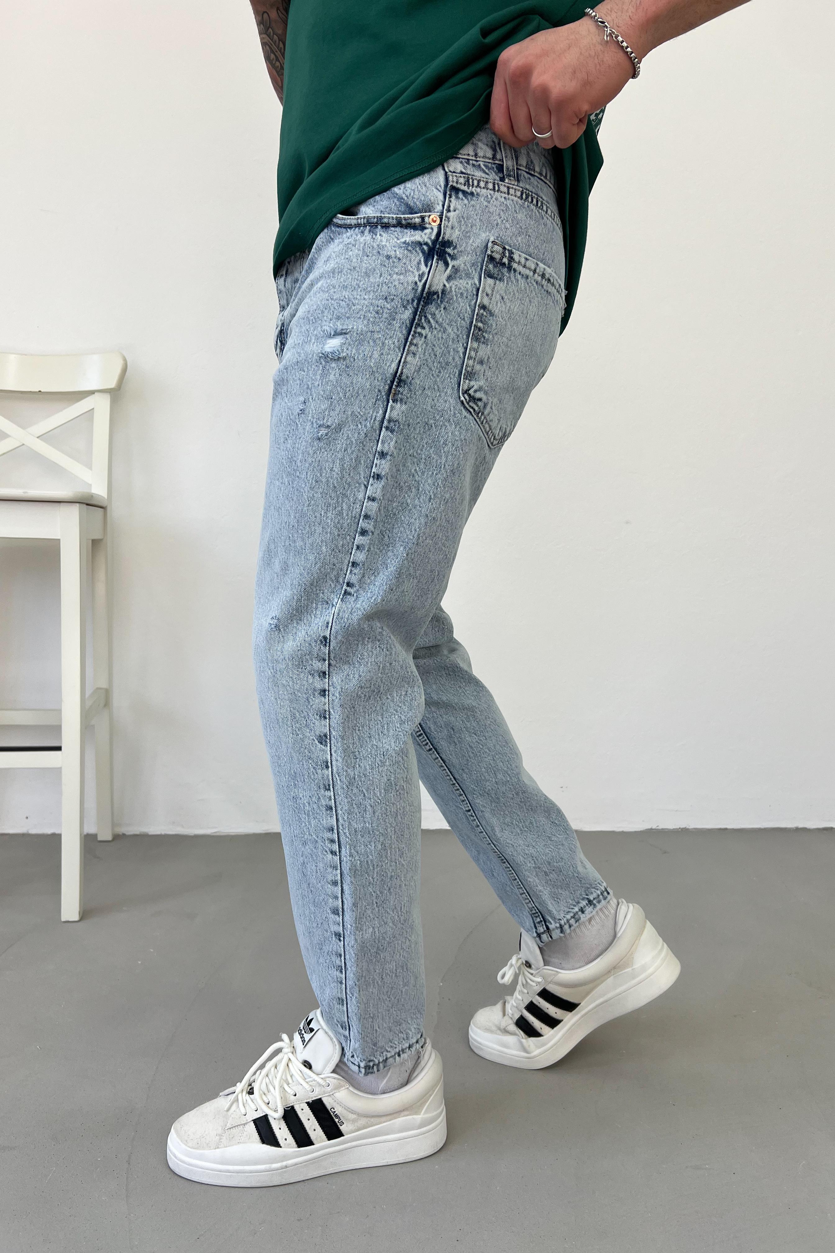 Yırtık Detaylı Buz Mavi Boyfriend Pantolon 2634