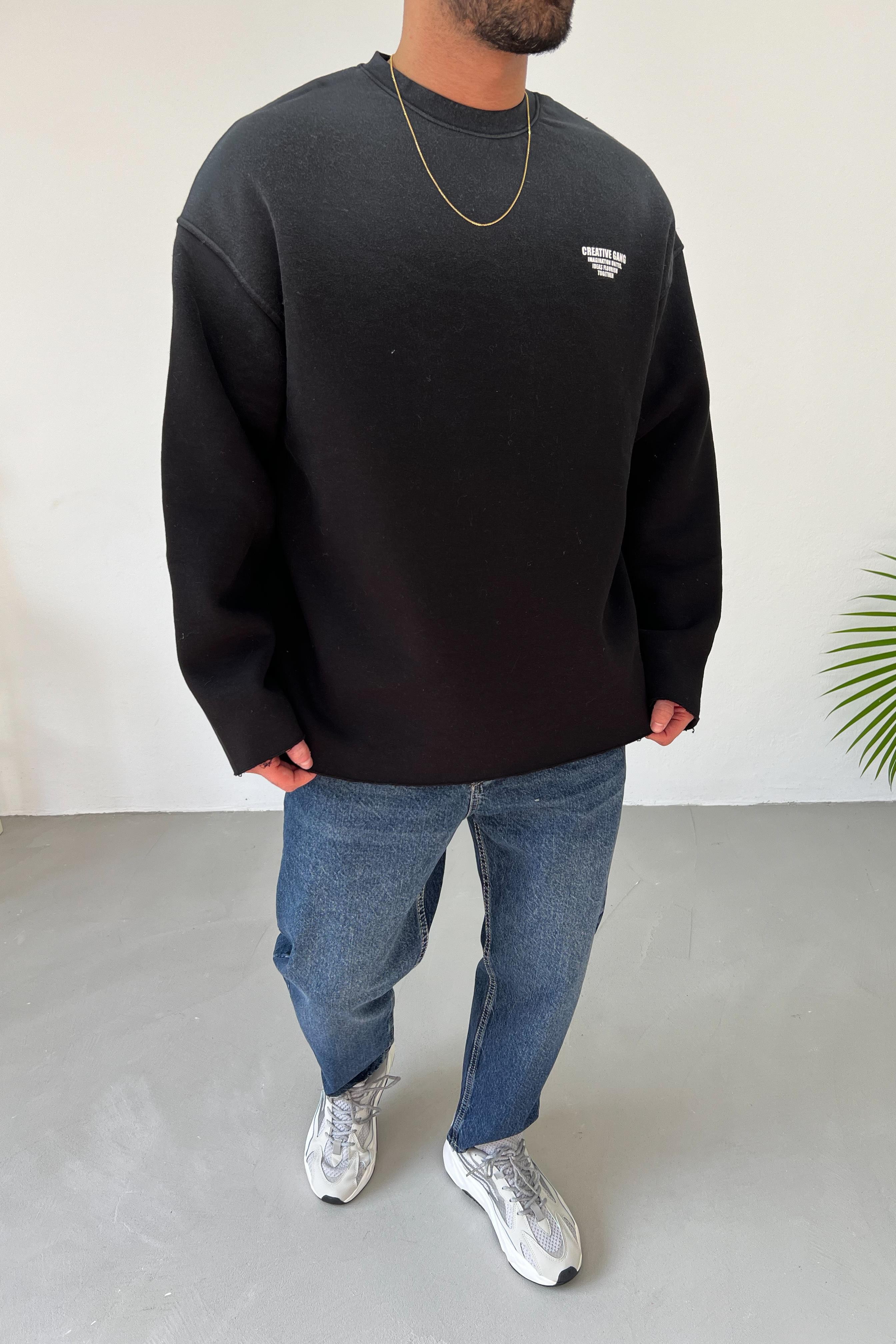 Creative Gang Sprey Boyalı Siyah Oversize Sweatshirt 20