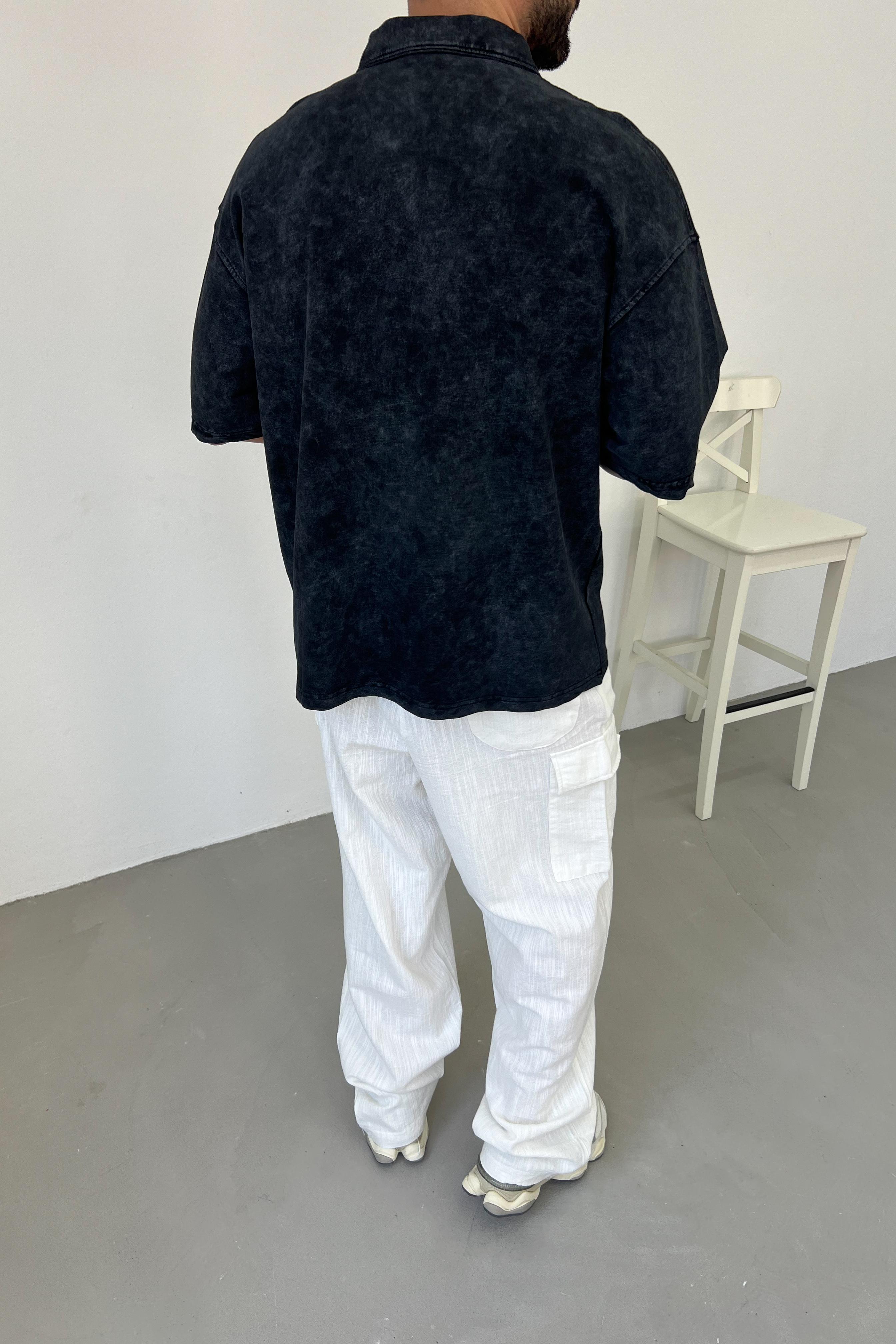 Polo Yaka Yıkamalı Oversize Tshirt 20-47
