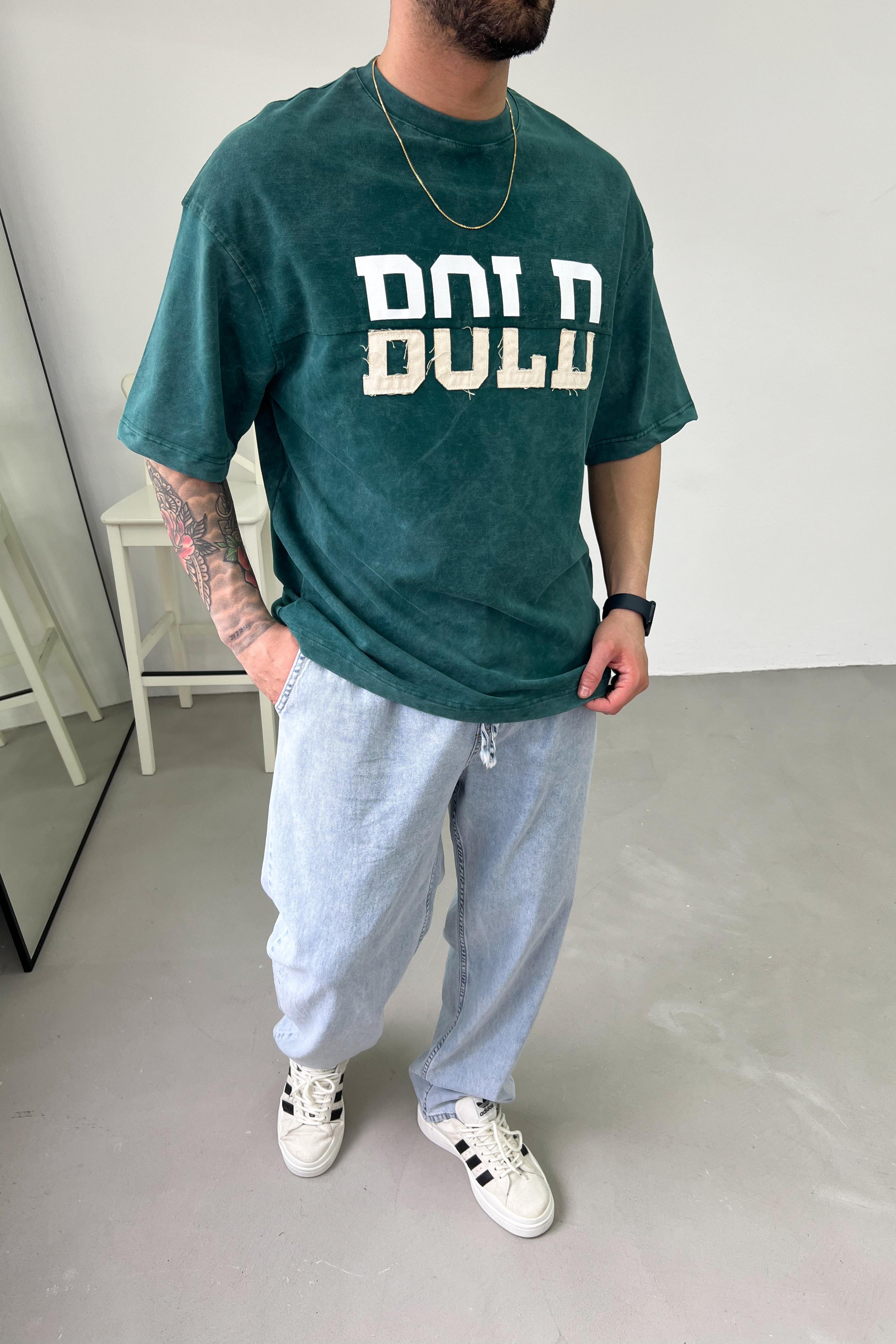Bold Nakışlı Yıkamalı Oversize Tshirt 71-53