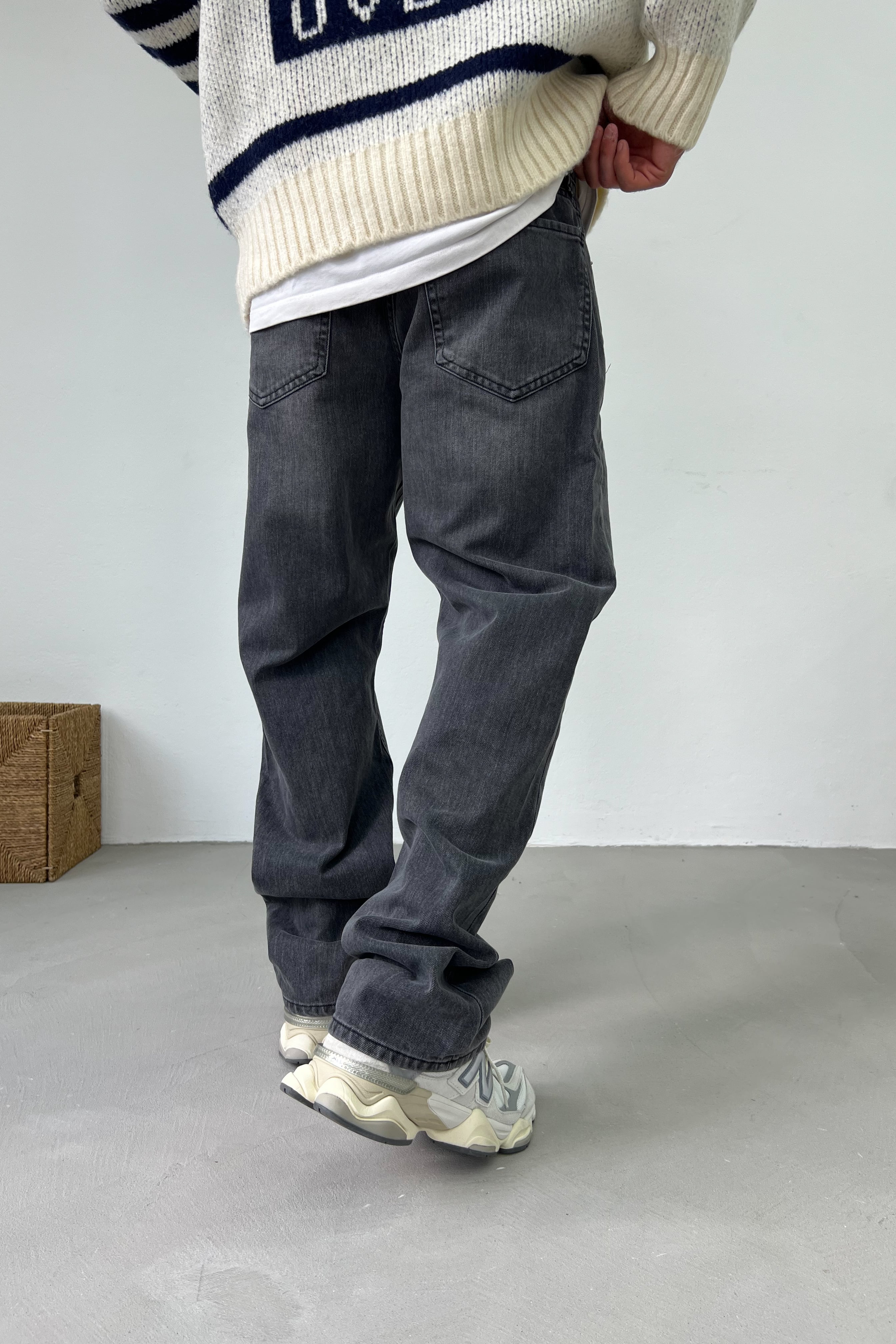 Taşlamalı Gri Baggy Pantolon 16917-2