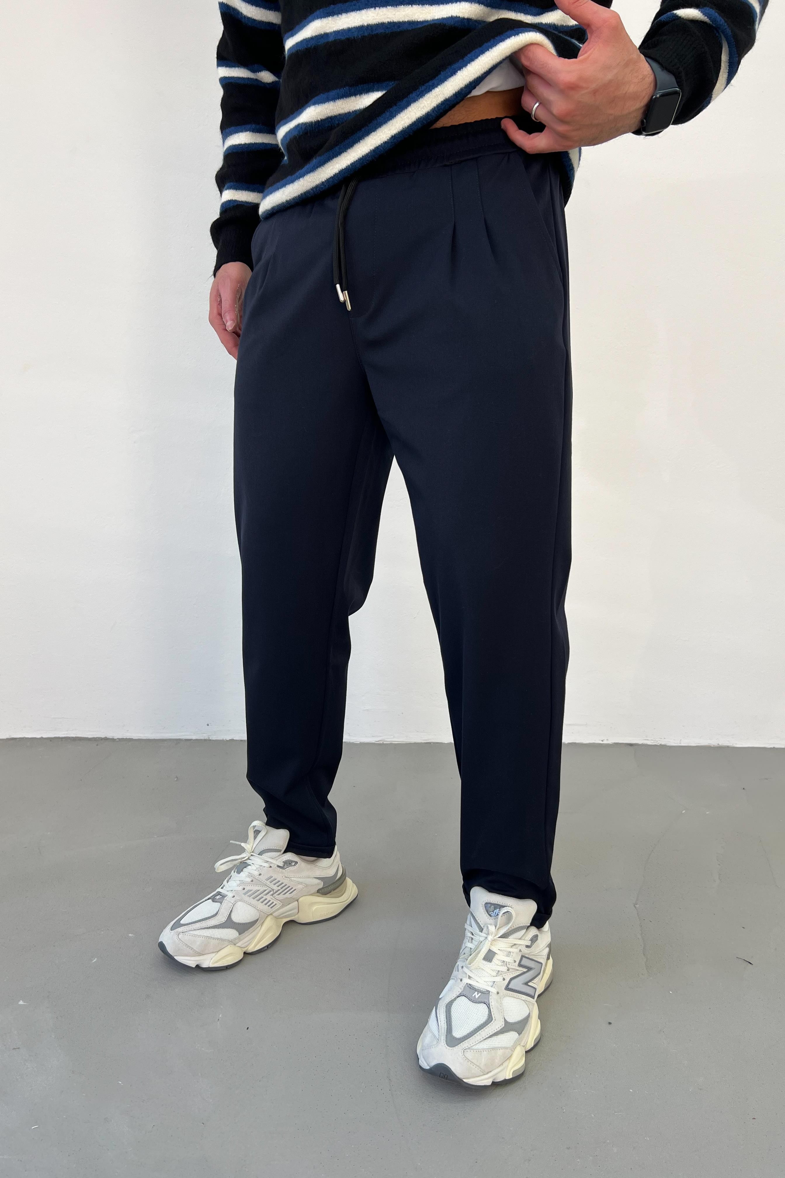 Pileli Duble Paça Lacivert Jogger Pantolon 09