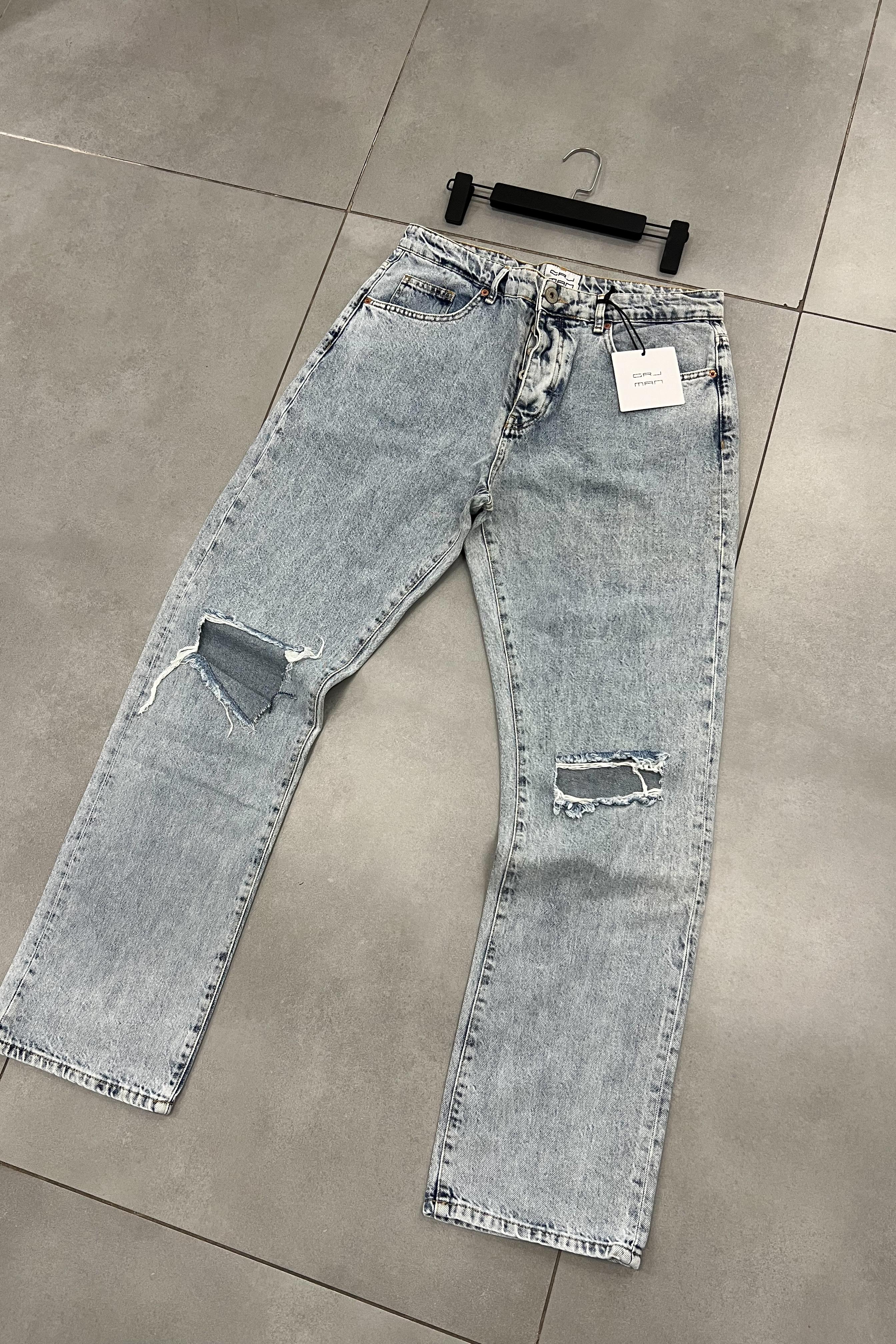 Dizi Yırtık Kar Yıkama Baggy Pantolon 15560