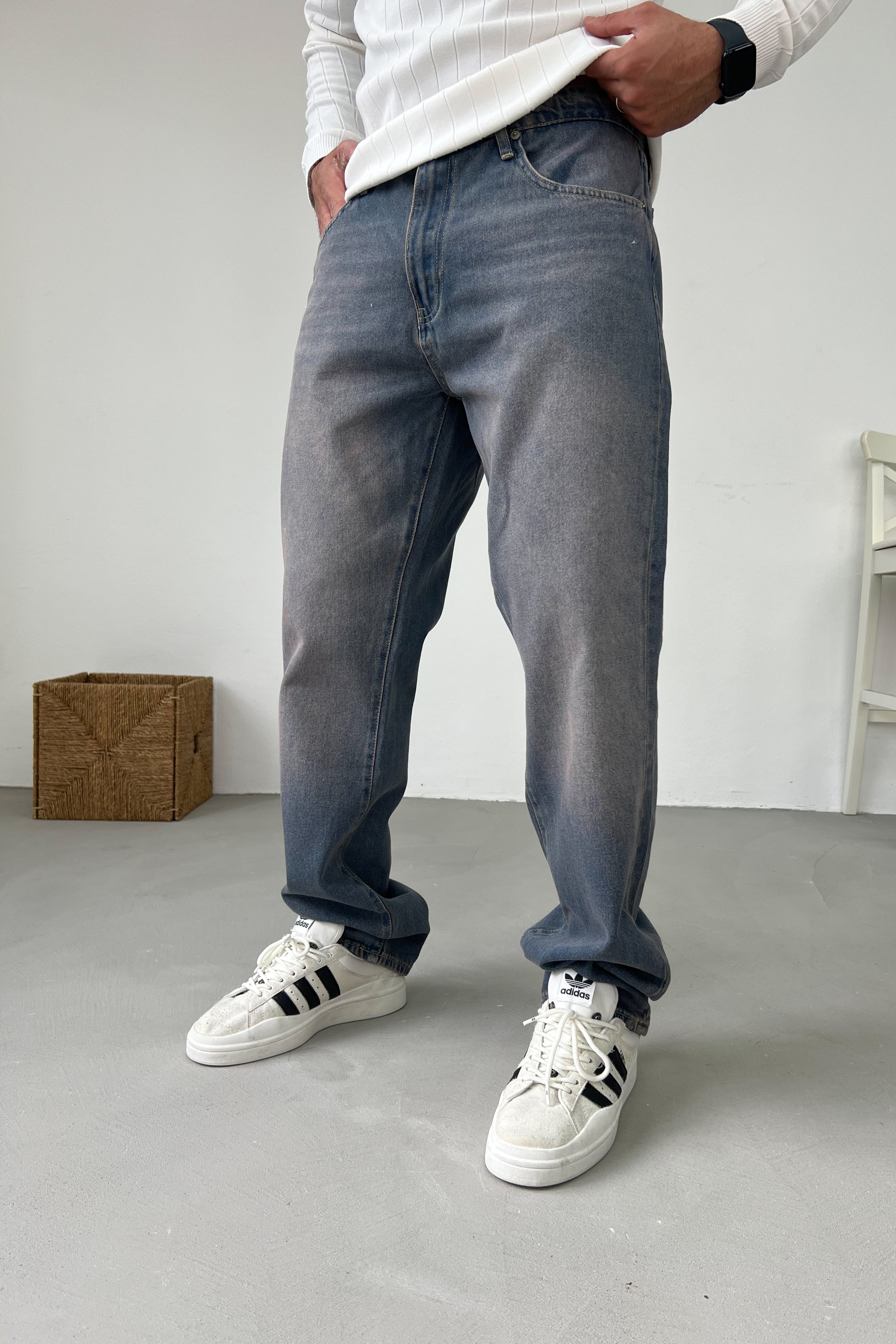 Eskitme Mavi Baggy Pantolon 16902-1