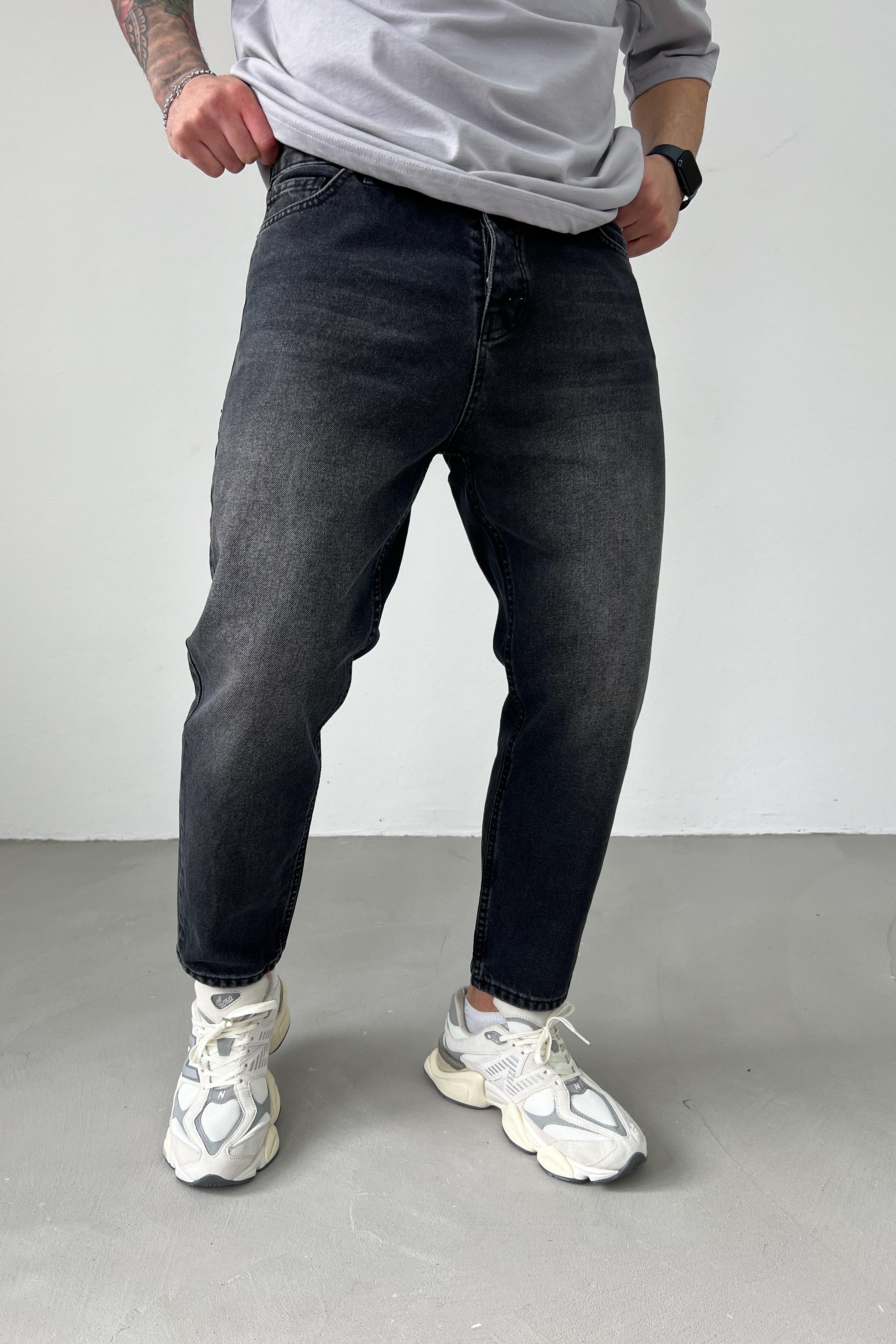 Taşlamalı Siyah Boyfriend Pantolon 2782-4