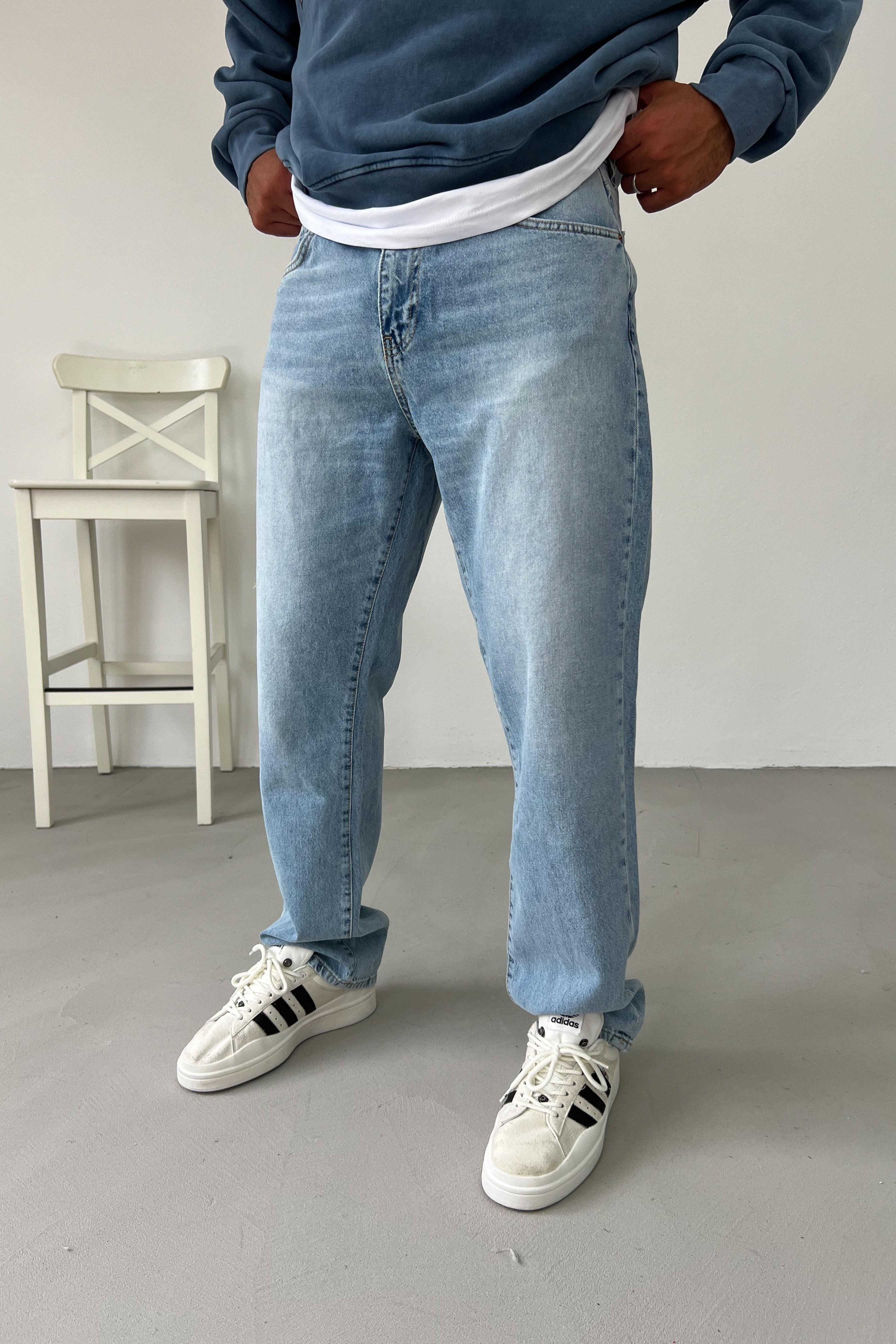 Taşlamalı Buz Mavi Baggy Pantolon 16431-4