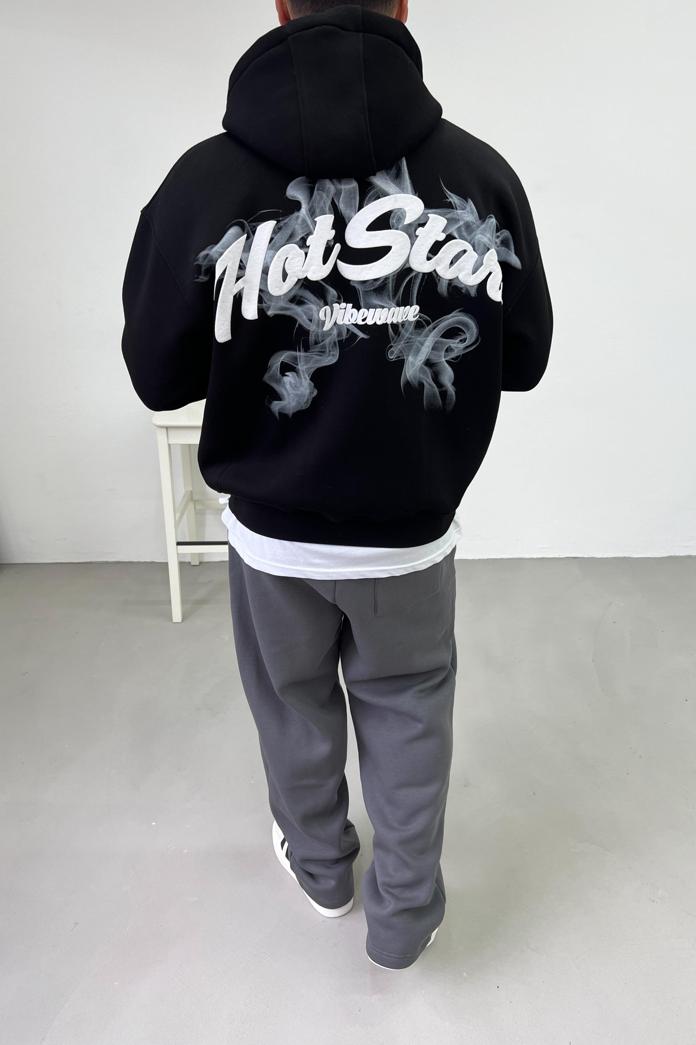 Hot Stars Baskılı Oversize Siyah Sweatshirt 212