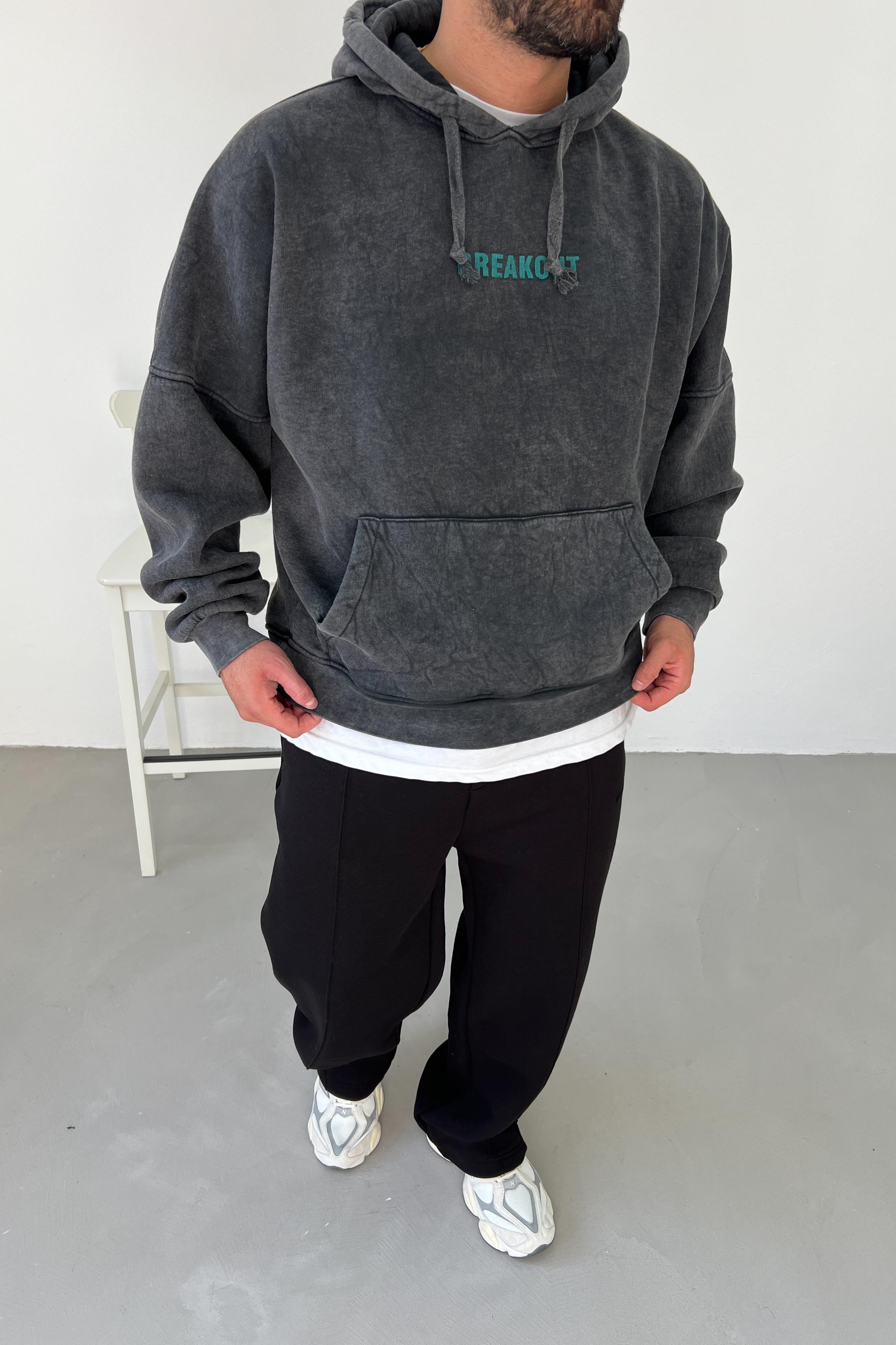 Breakout Baskılı Yıkamalı Oversize Antrasit Sweatshirt 203