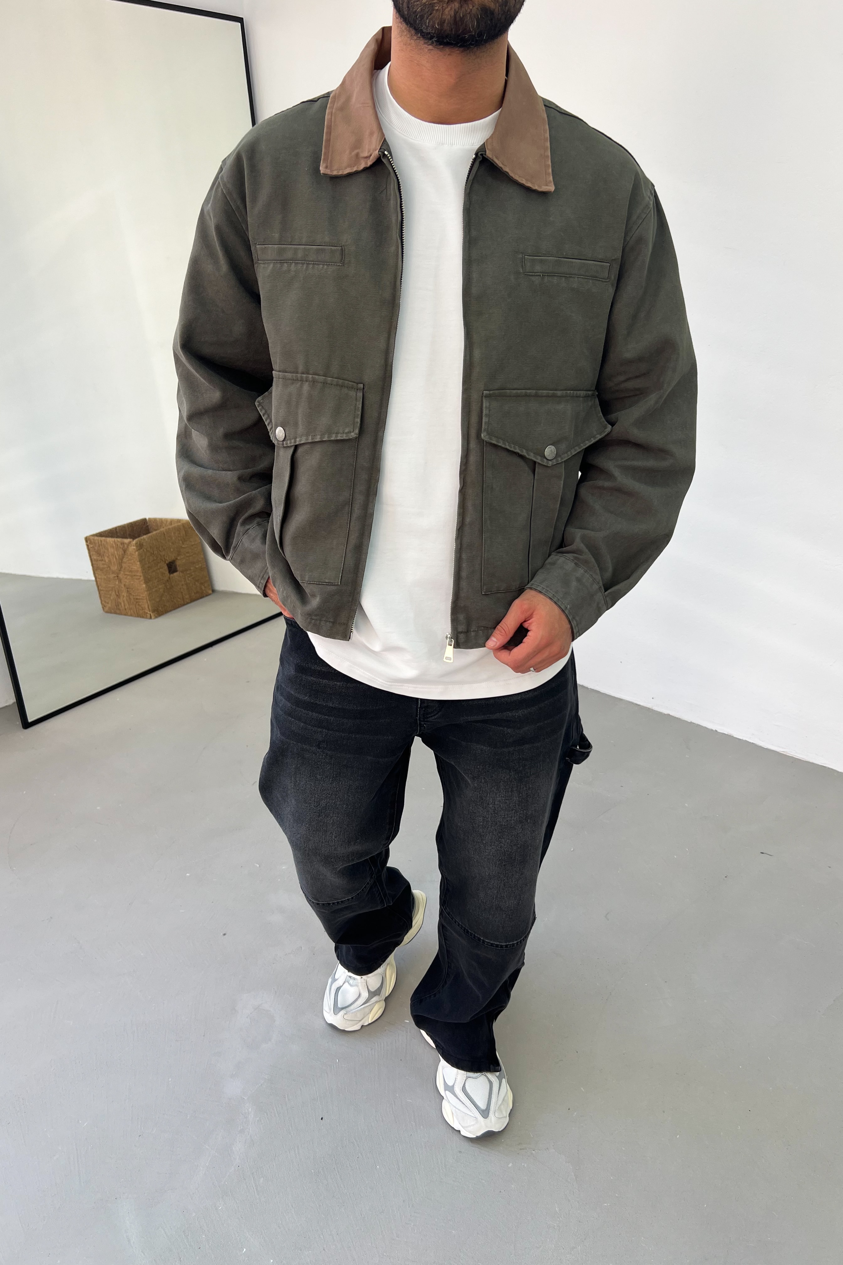 Yıkamalı Gabardin Oversize Ceket 110-07 - Haki