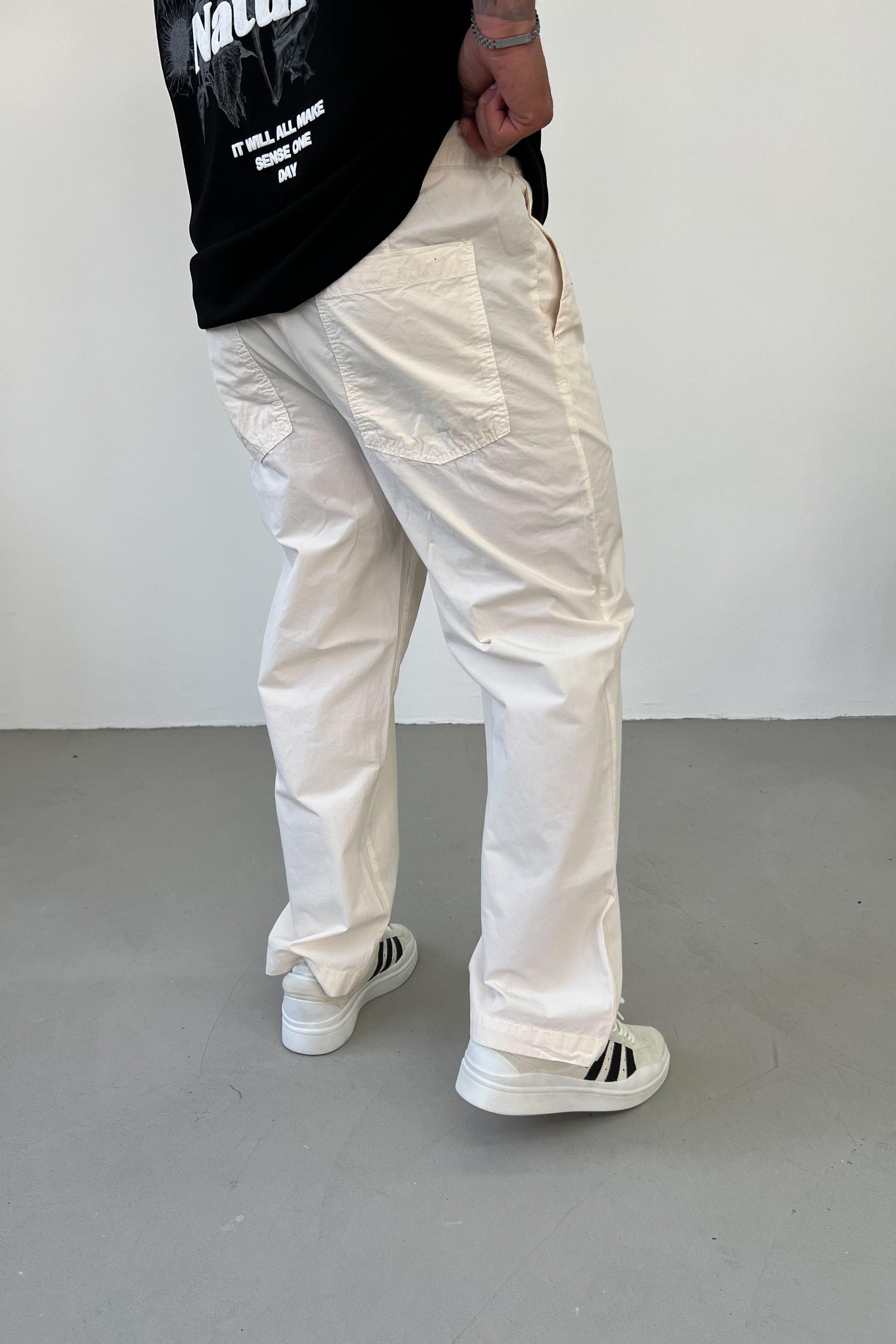 Beli Lastikli Gabardin Kumaş Bej Baggy Pantolon 16320-2