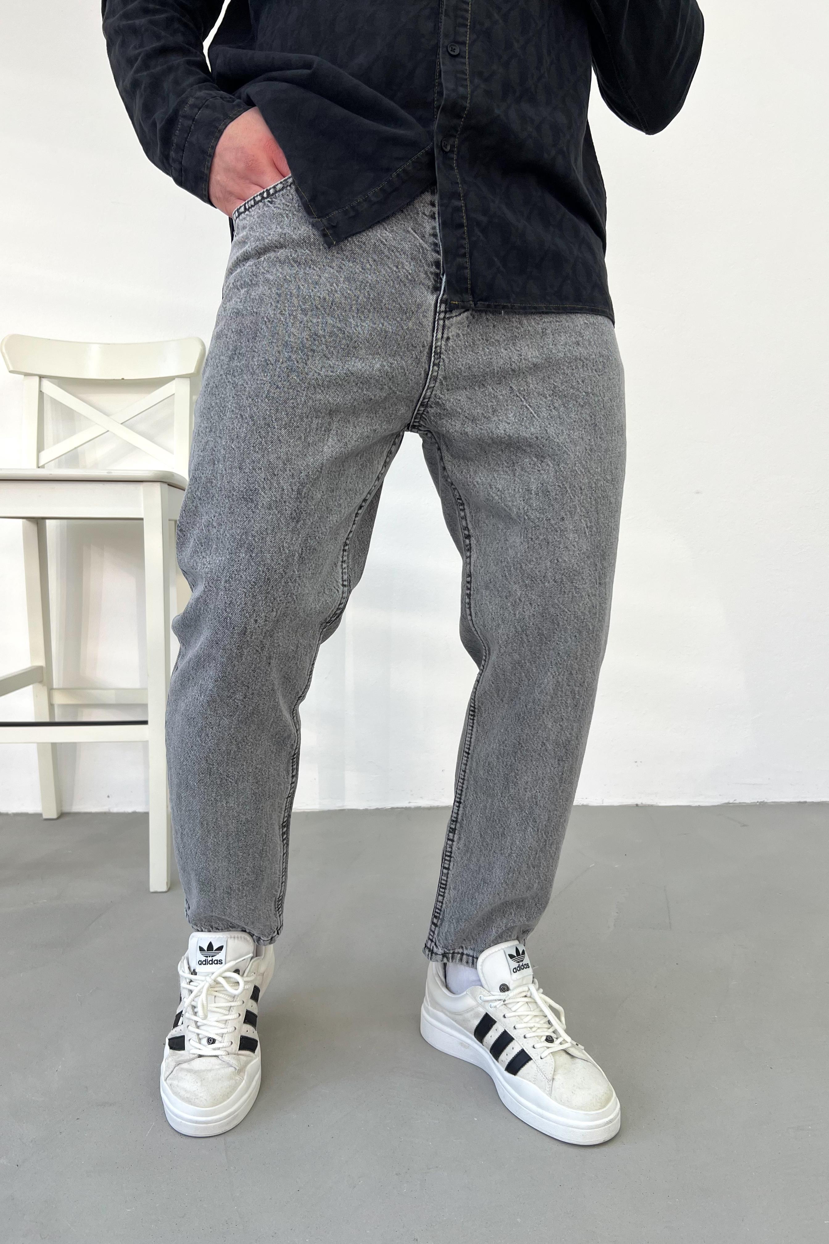 Taşlamalı Gri Boyfriend Pantolon 2672