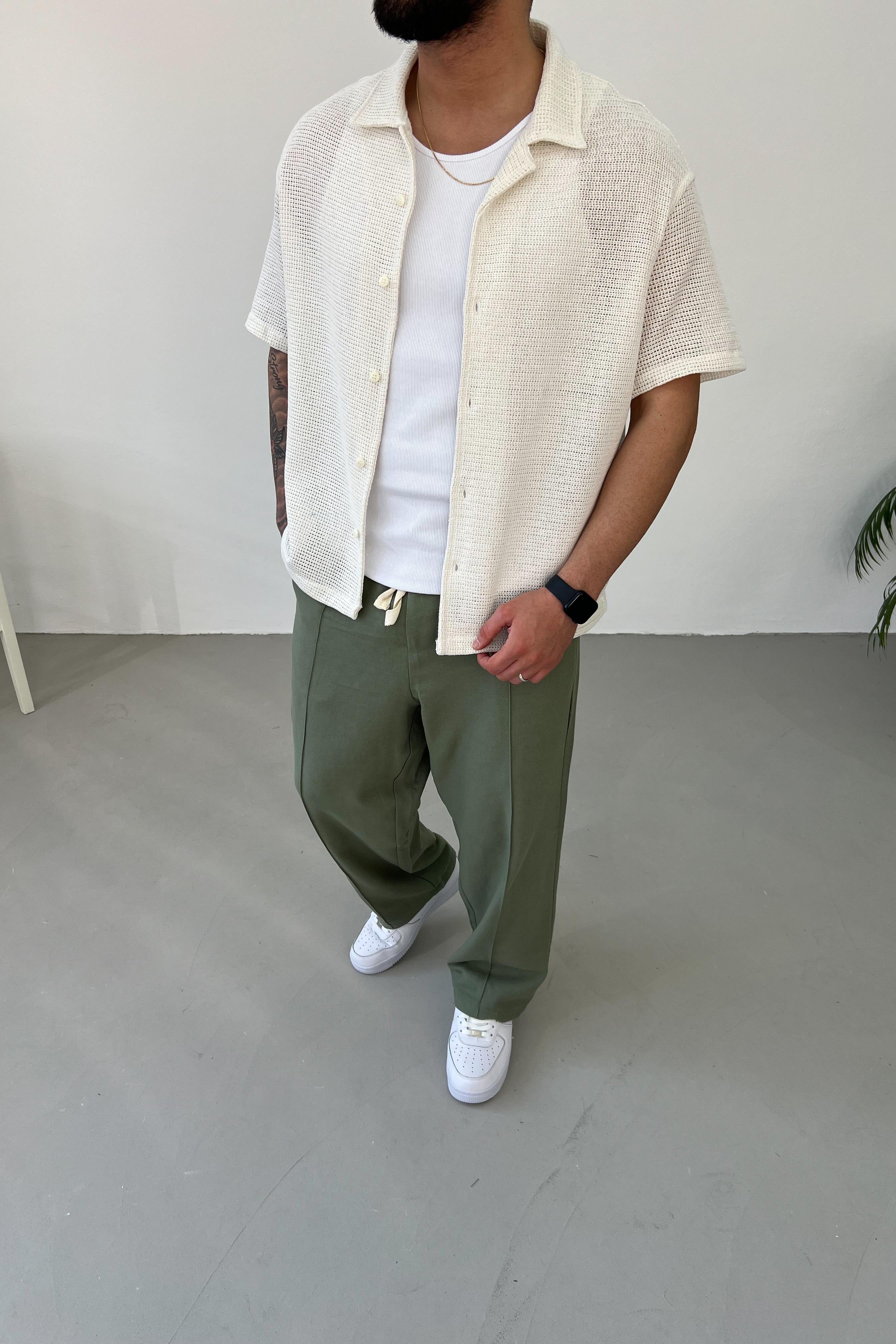 Örme Keten Oversize Ekru Gömlek 151
