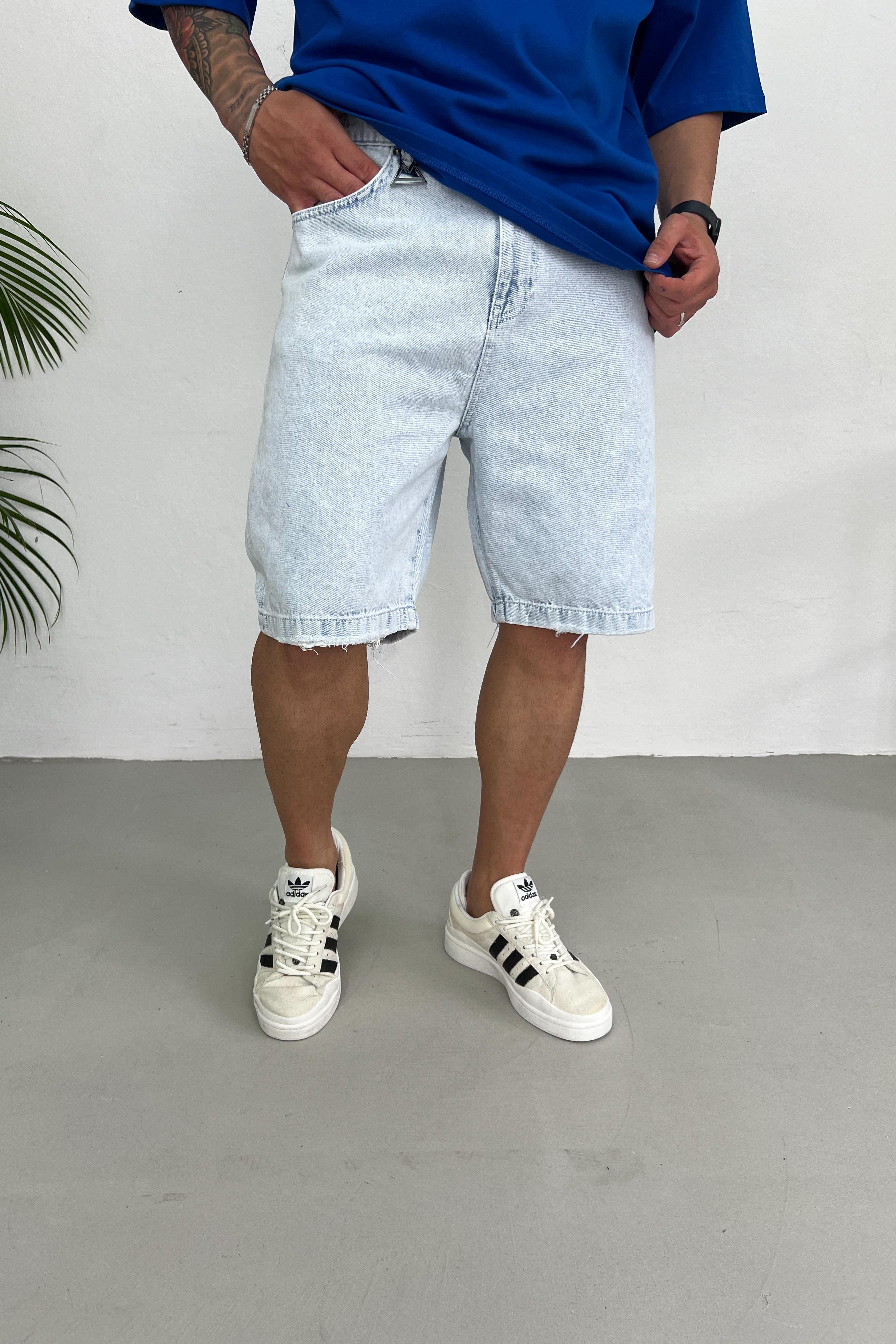 Relaxed Fit Buz Mavi Kot Şort 304