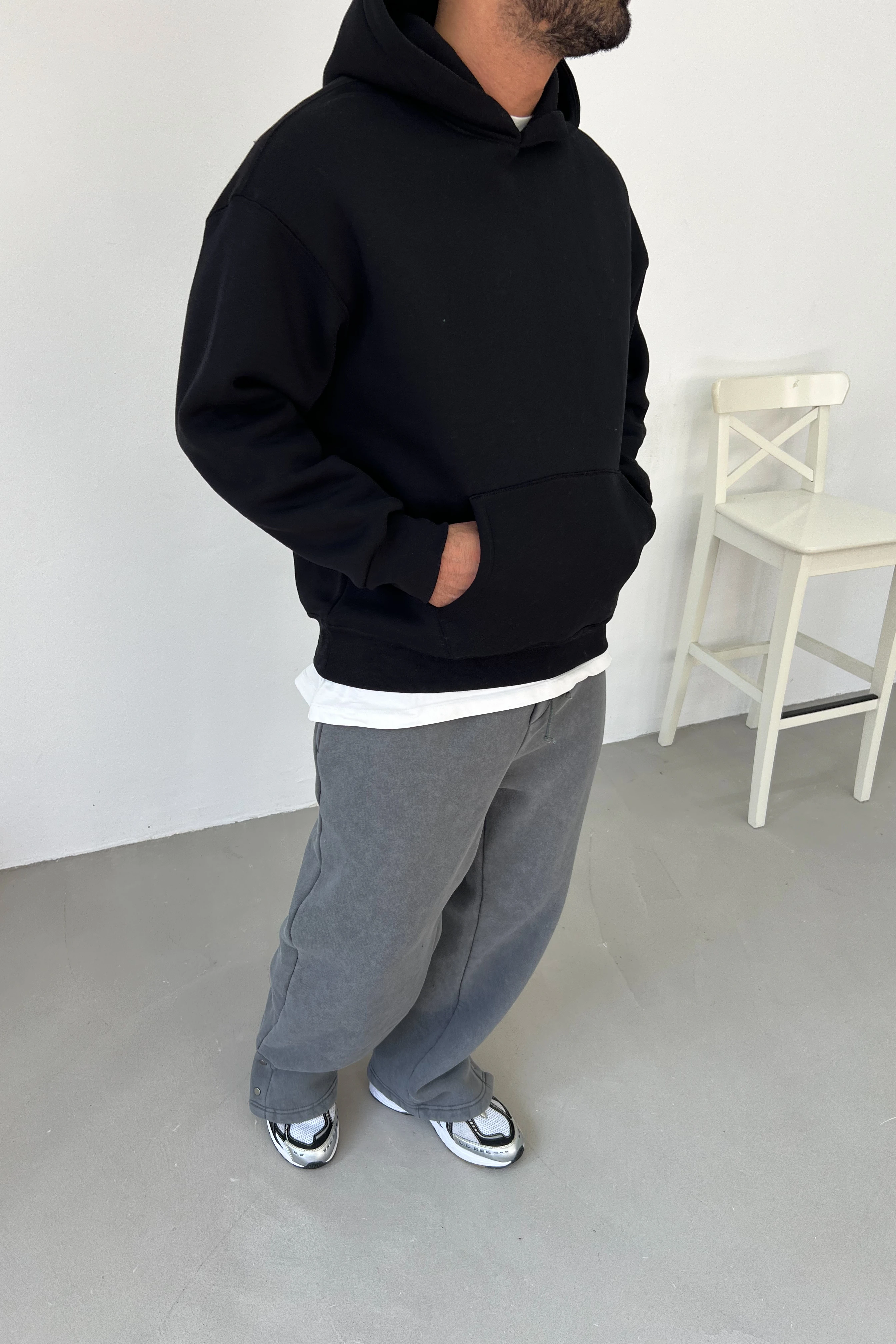 Kapüşonlu Oversize Basic Sweatshirt 7005
