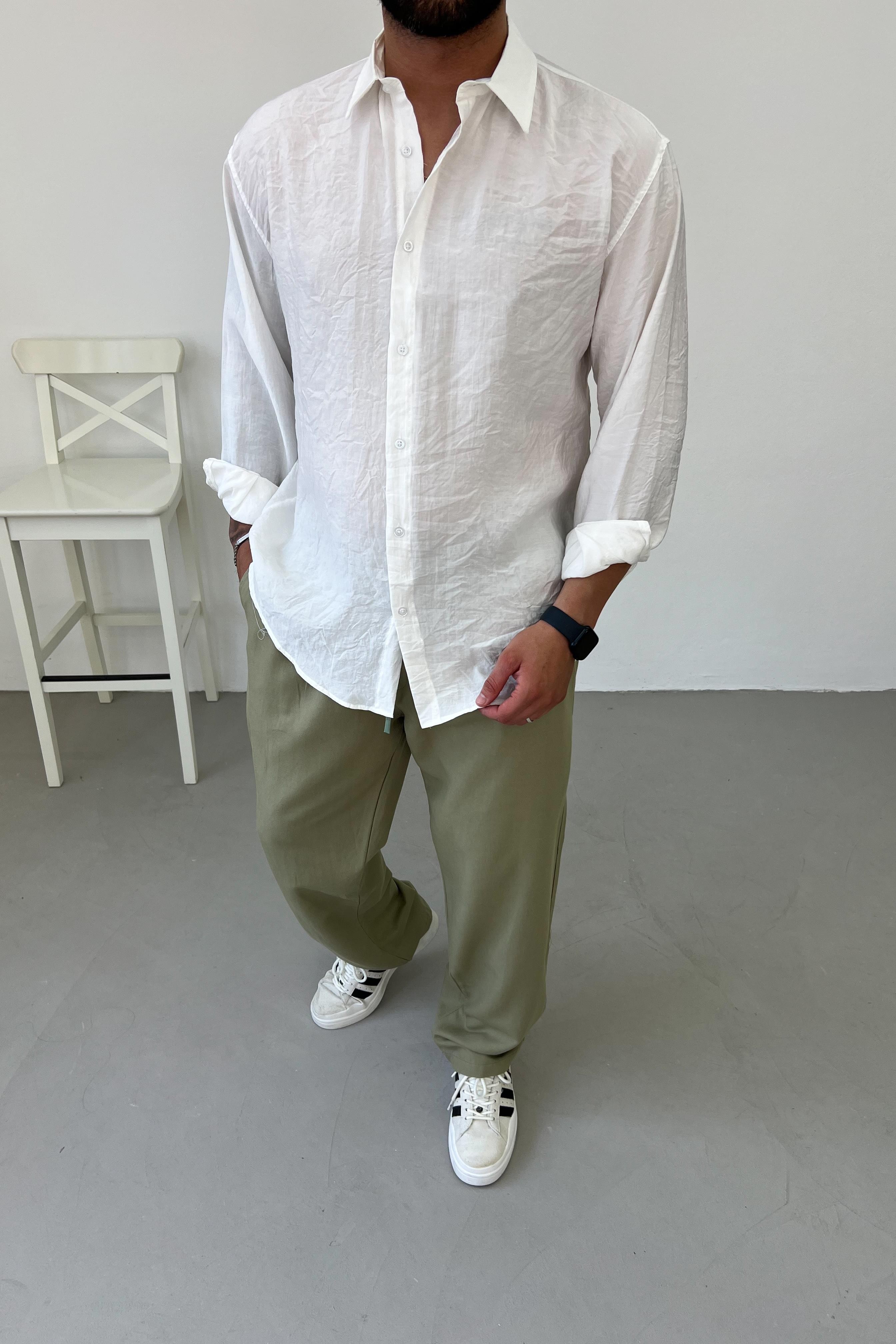 Modal Kumaş Beyaz Oversize Gömlek 4025