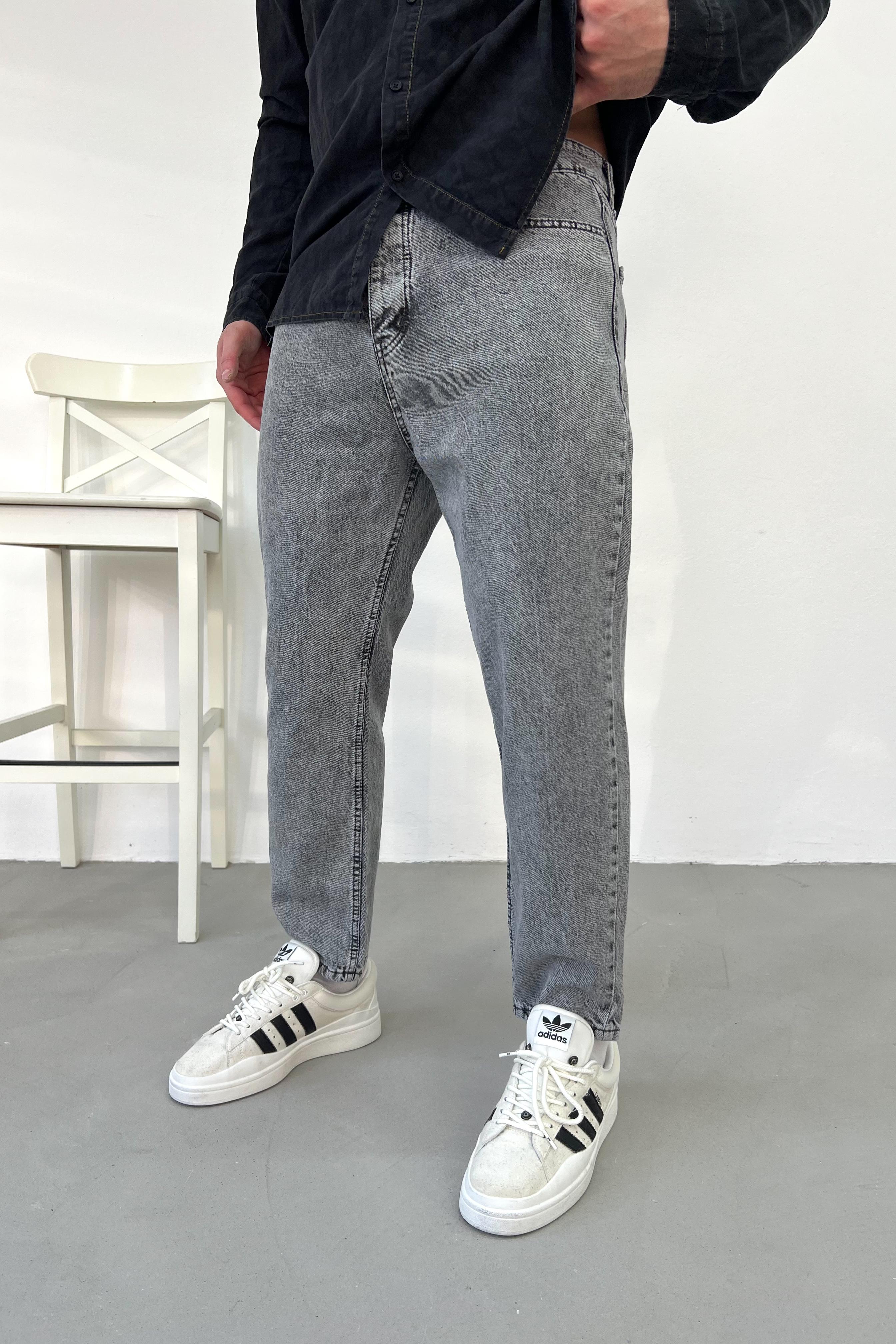Taşlamalı Gri Boyfriend Pantolon 2672