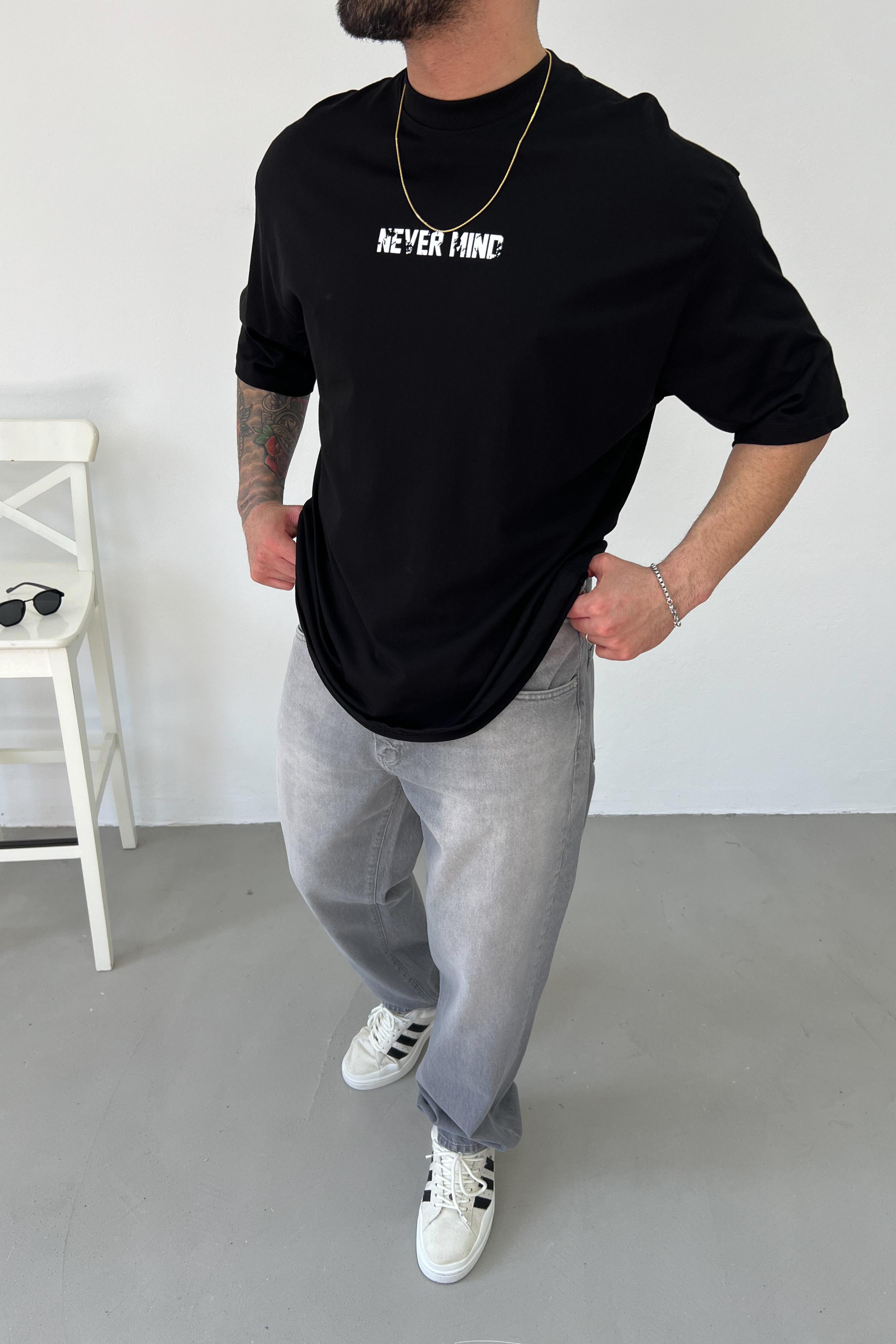 Never Mind Baskılı Oversize Tshirt 2511