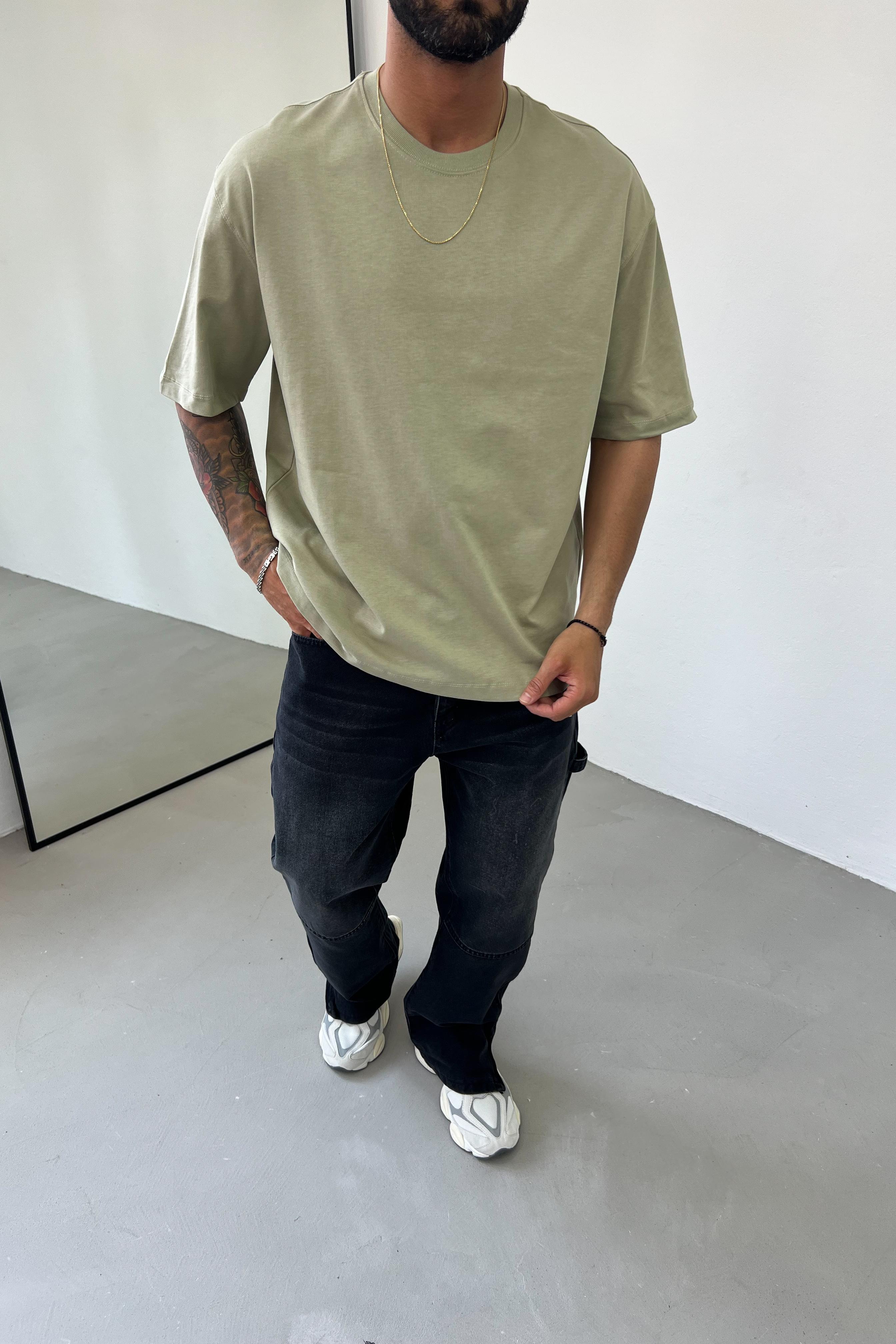 Oversize Basic Kalın Tshirt 1010 - Yeşil