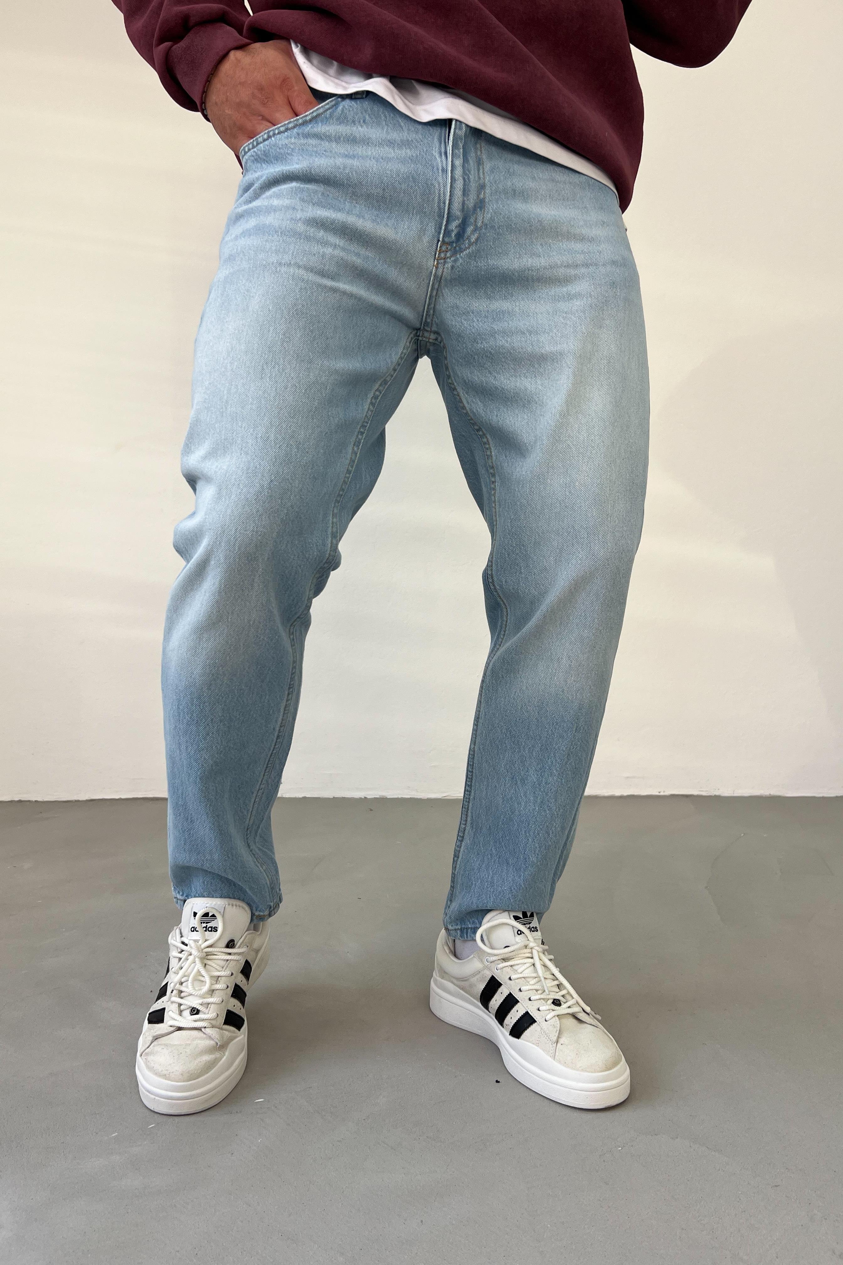 Taşlamalı Buz Mavi Boyfriend Pantolon 16568-2