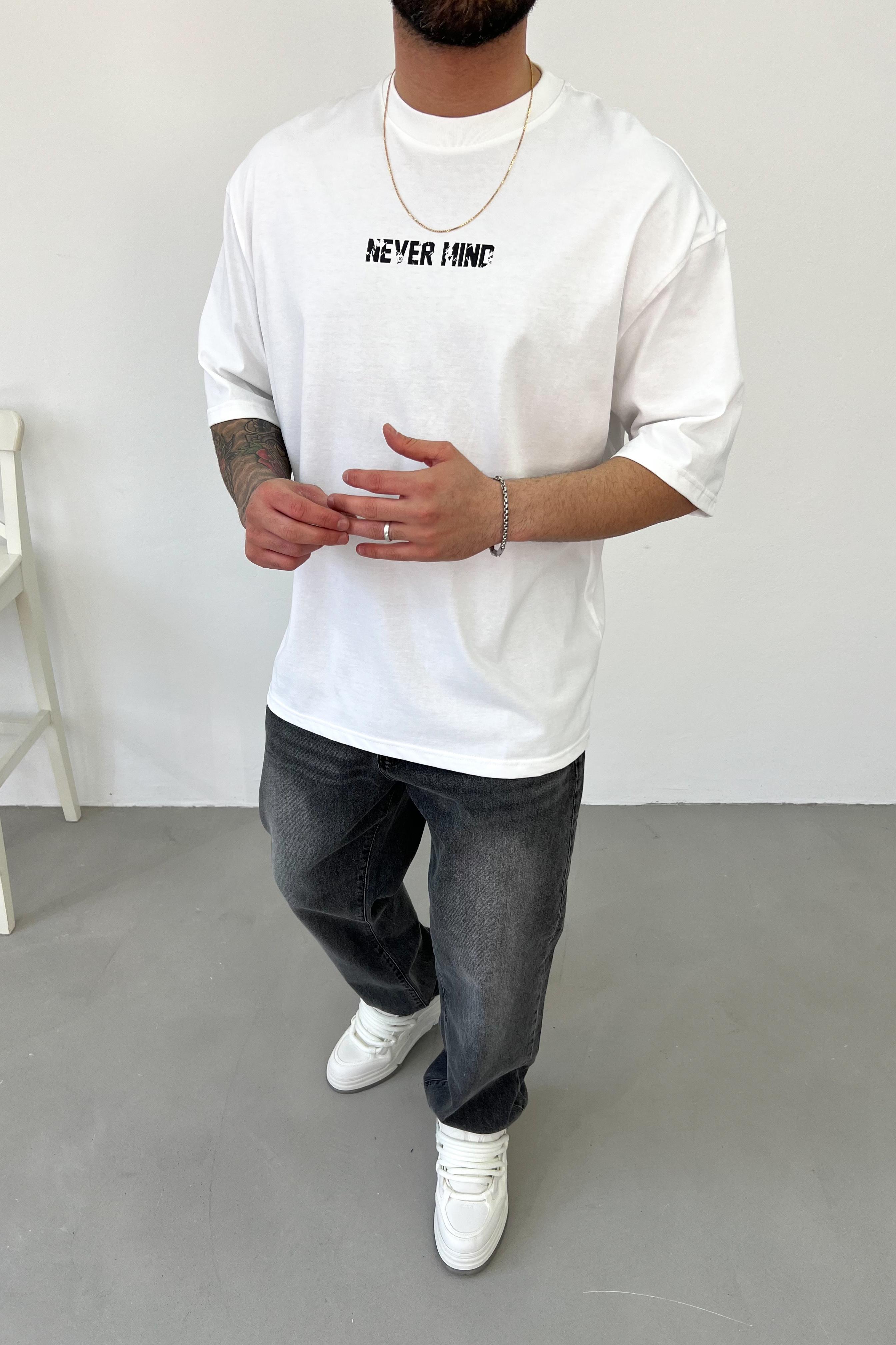 Never Mind Baskılı Oversize Tshirt 2511