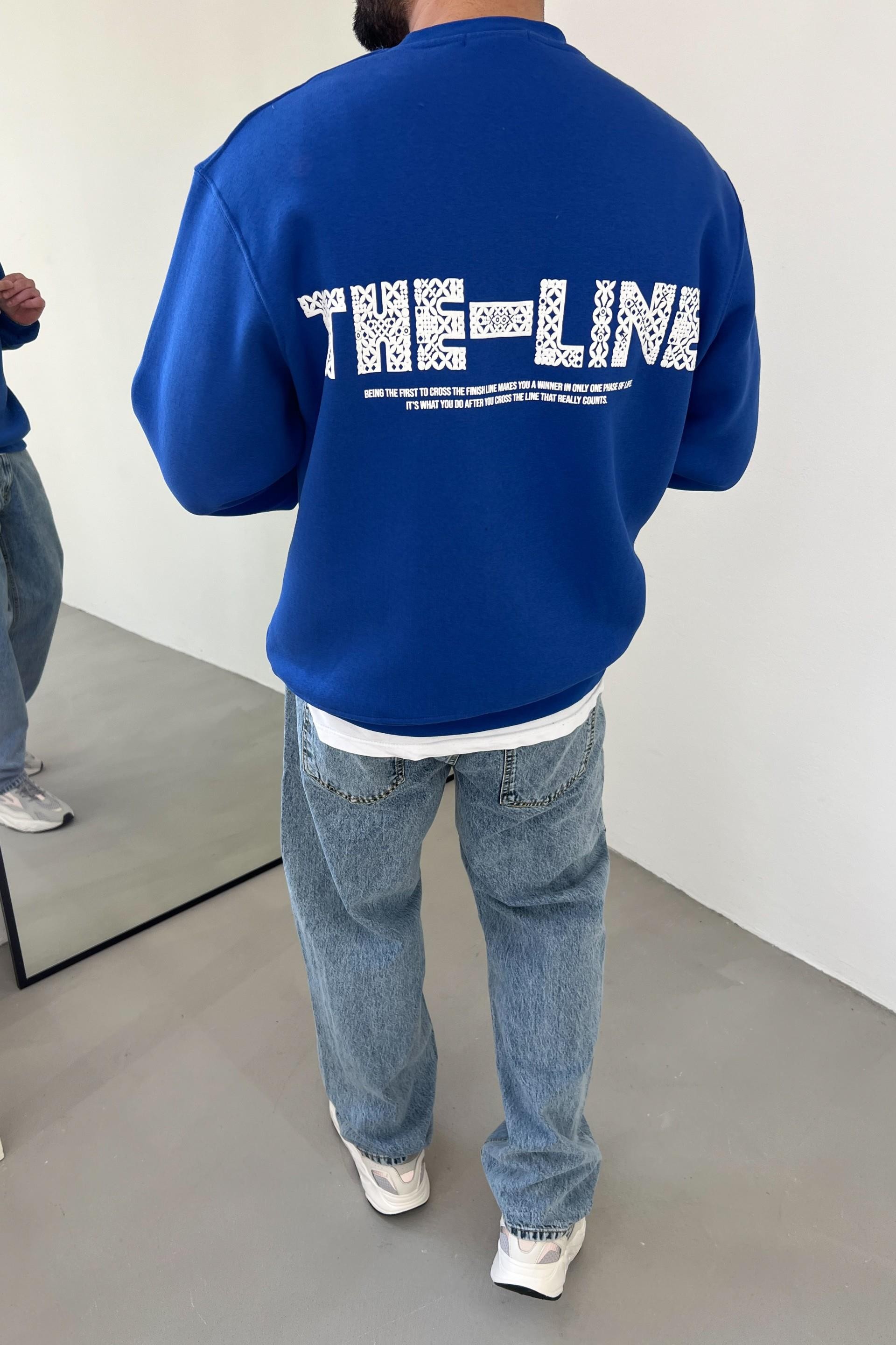 The Line Baskılı Oversize Saks Mavi Sweatshirt 1009