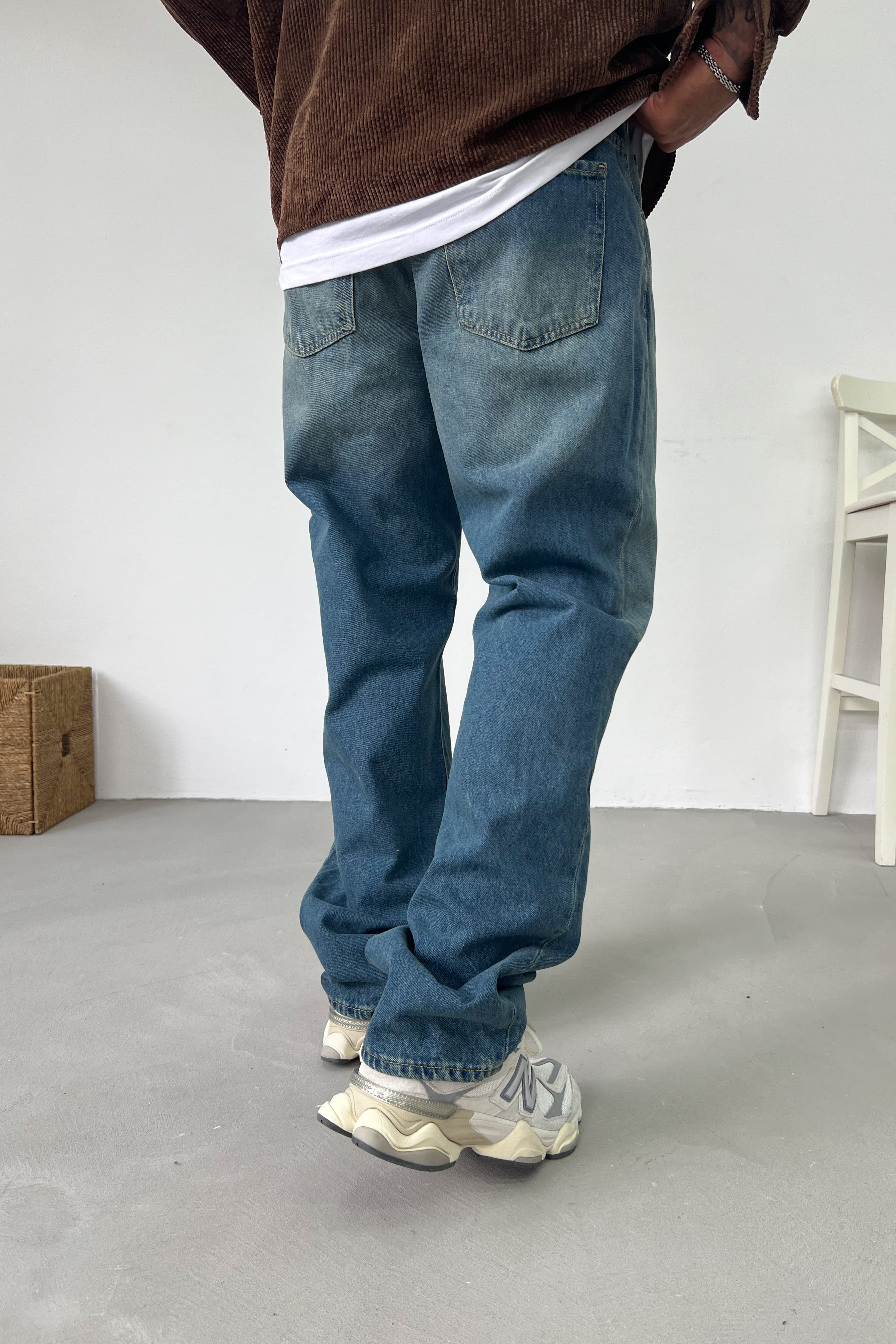 Taşlamalı Mavi Baggy Pantolon 16902-5