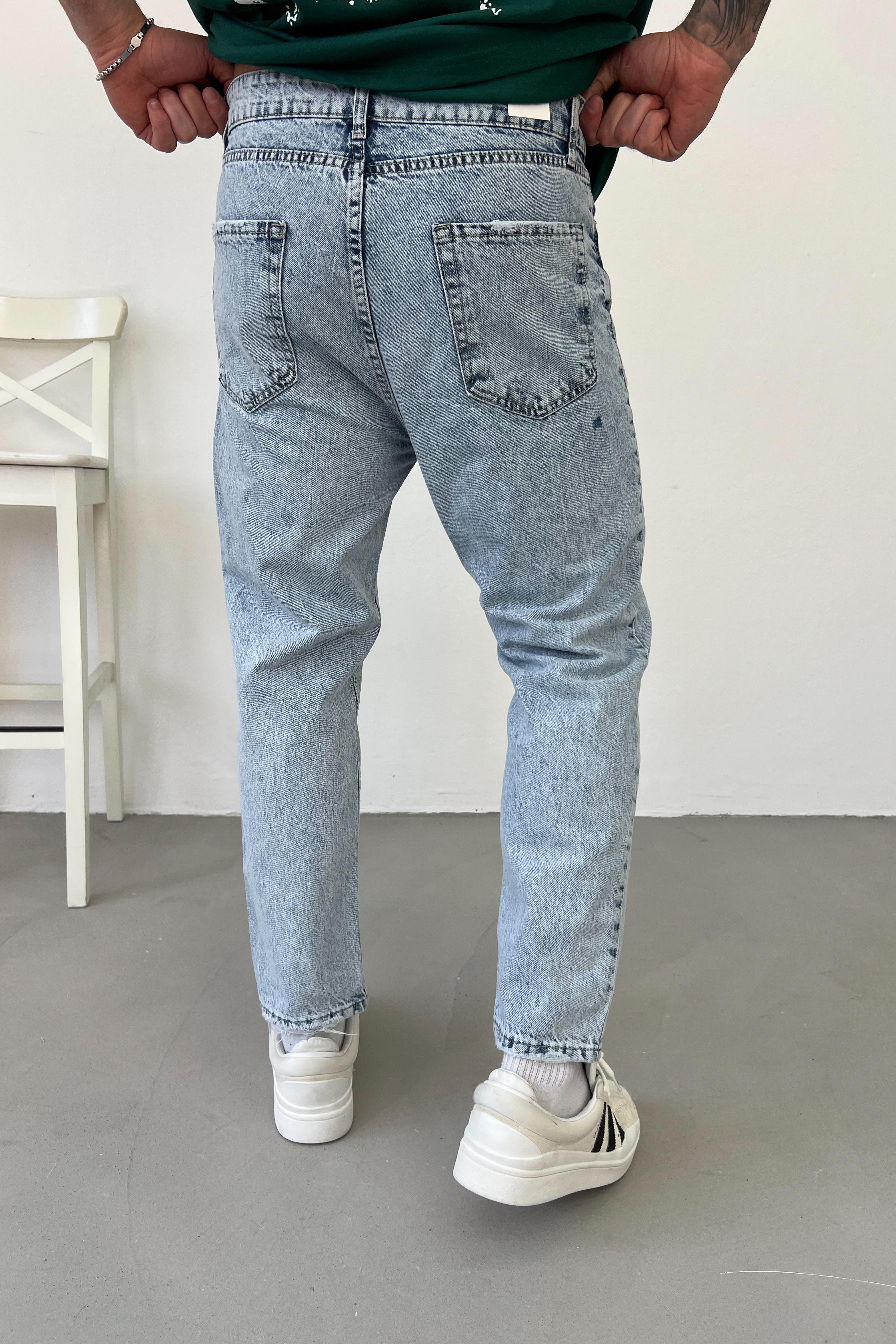 Yırtık Detaylı Buz Mavi Boyfriend Pantolon 2634