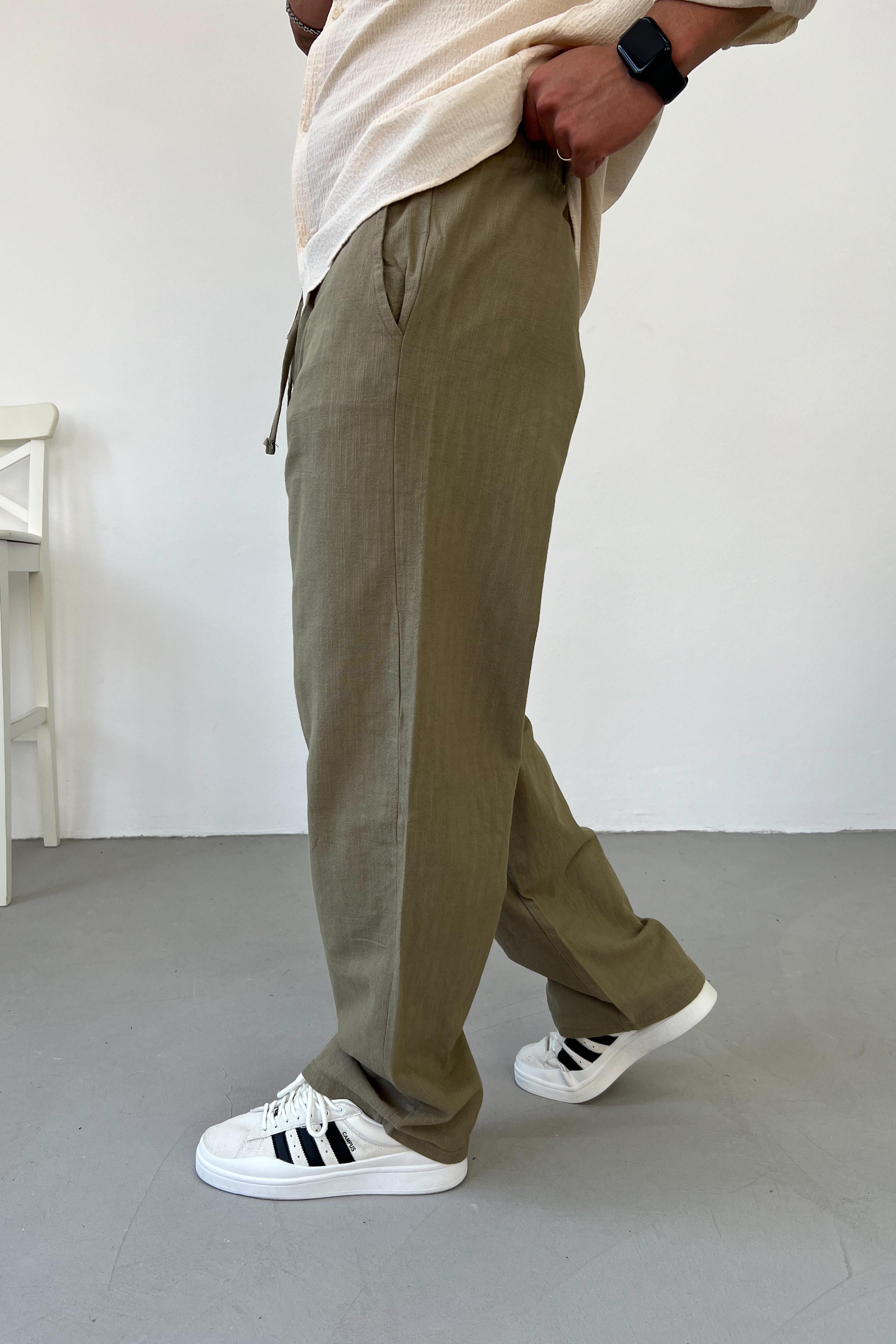 Haki Keten Baggy Pantolon 110