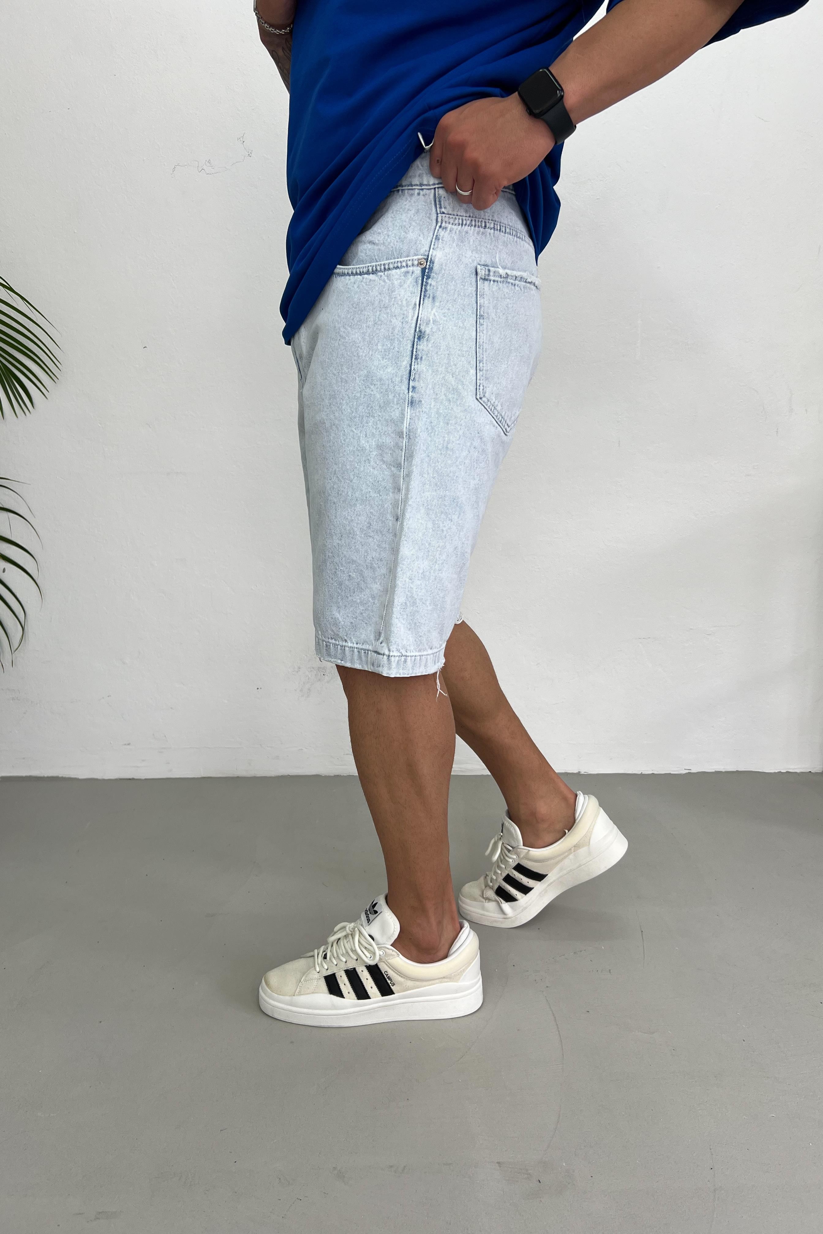 Relaxed Fit Buz Mavi Kot Şort 304
