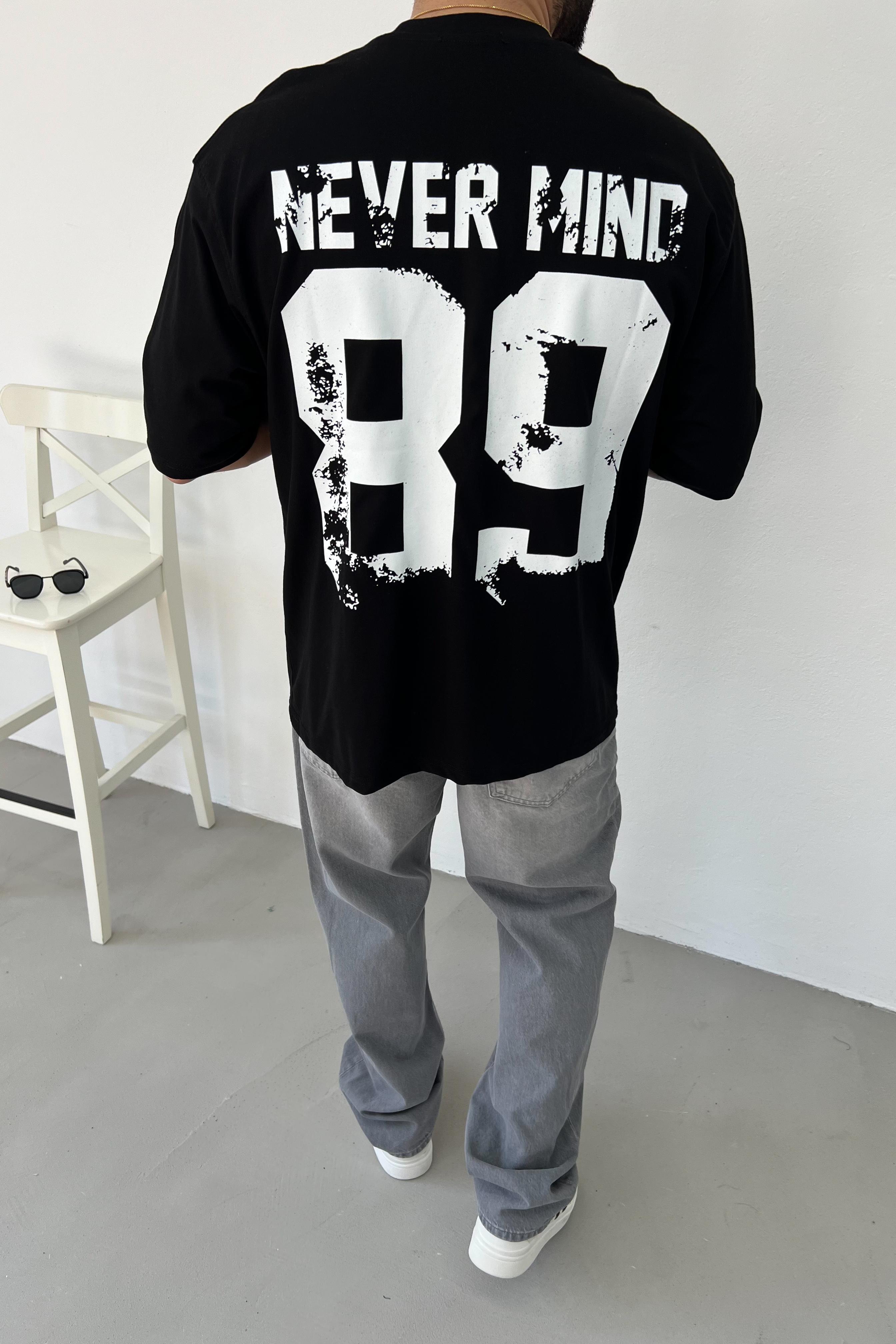 Never Mind Baskılı Oversize Tshirt 2511