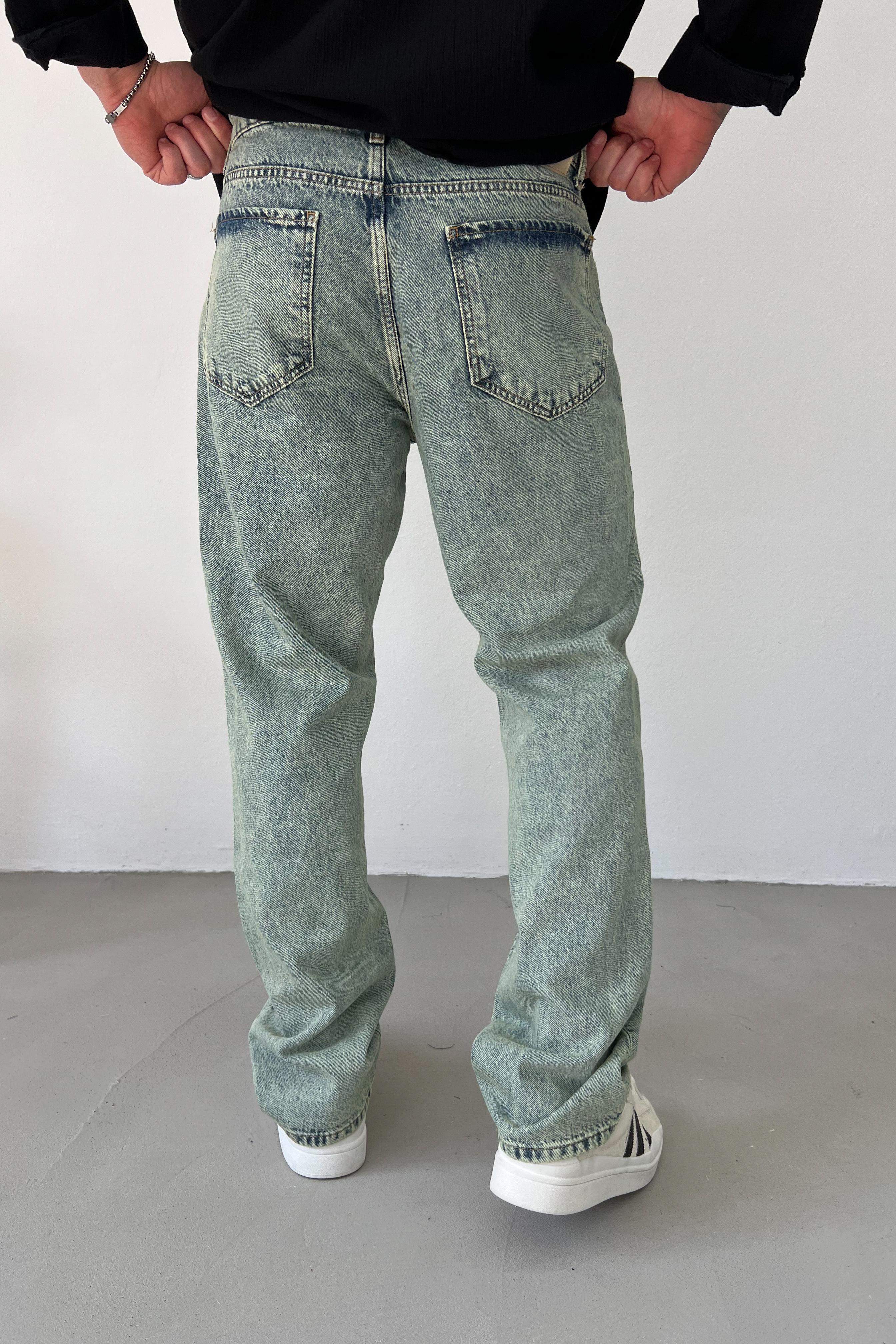 Yıkamalı Mavi Baggy Pantolon 16570-2