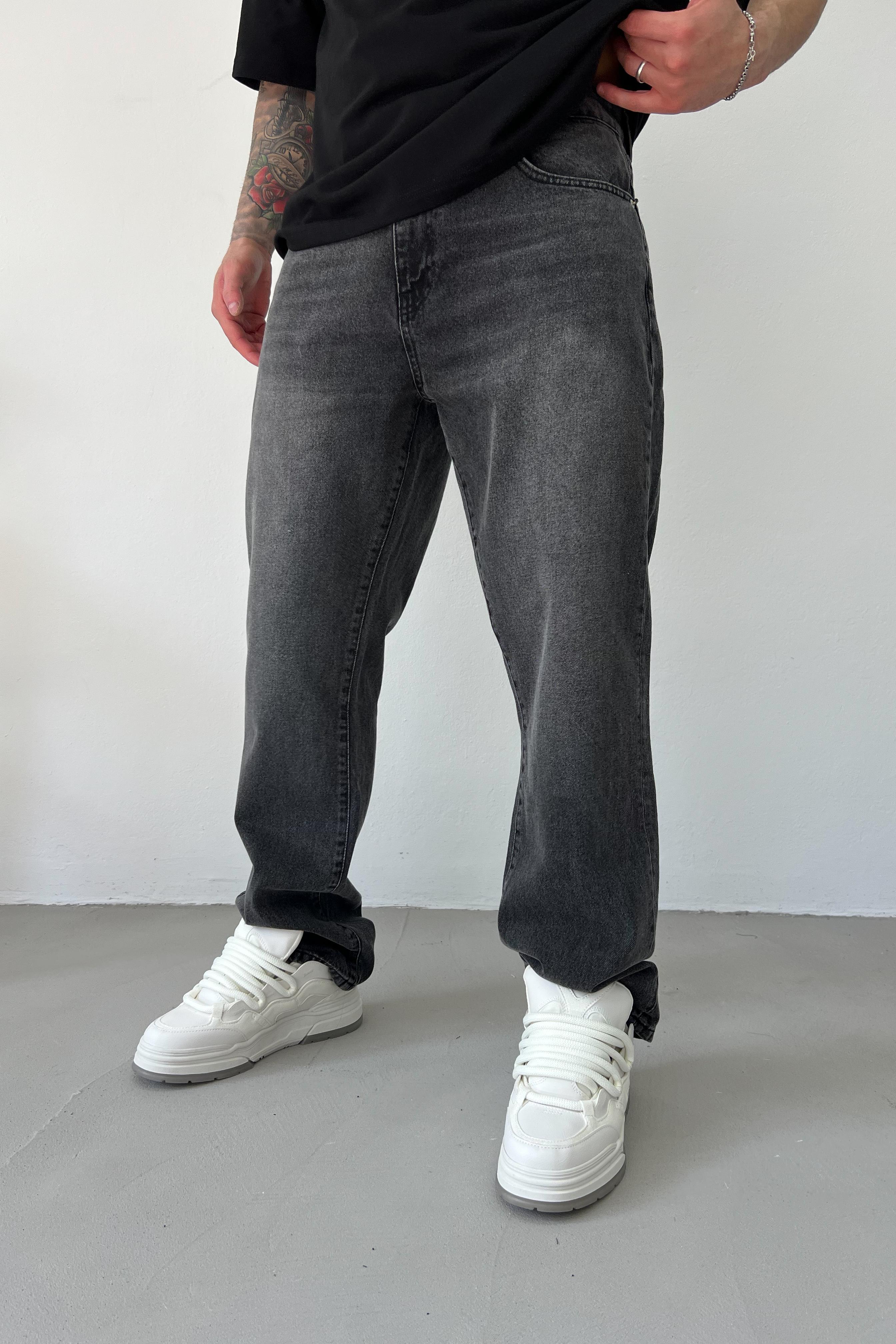 Taşlamalı Antrasit Baggy Pantolon 16671-STD