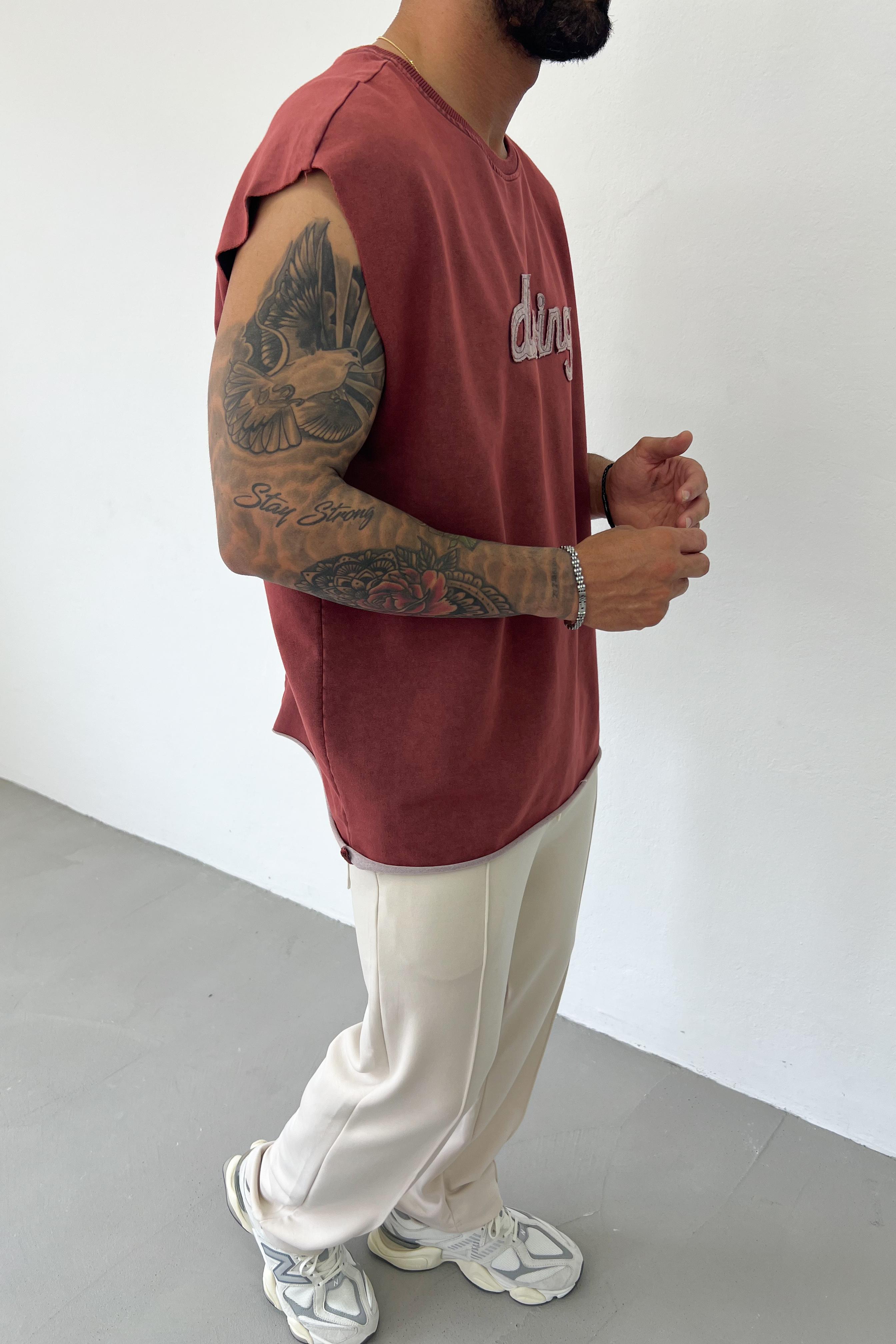 Yıkamalı Daring Nakışlı Kolsuz Oversize Tshirt 5643