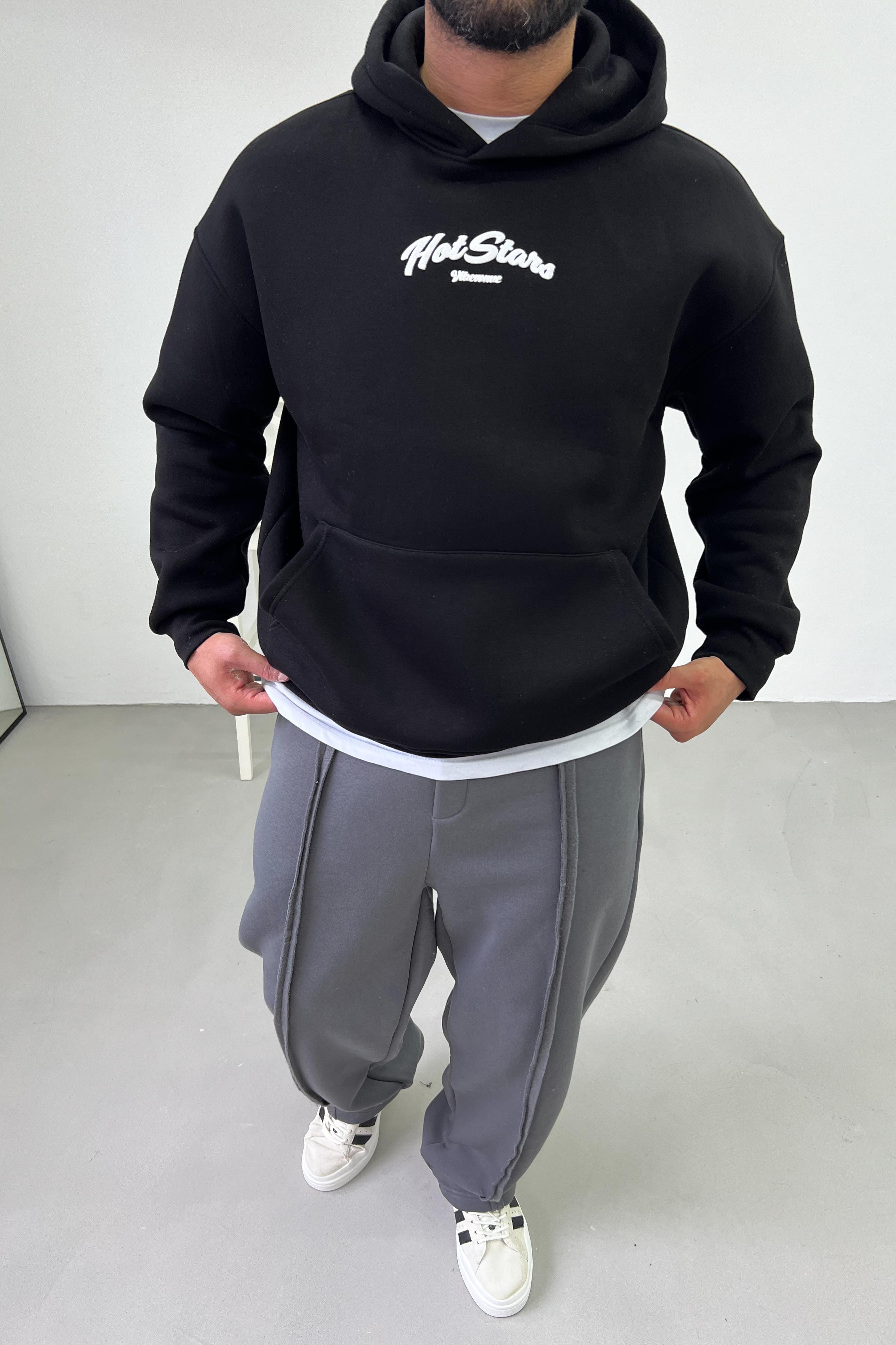 Hot Stars Baskılı Oversize Siyah Sweatshirt 212