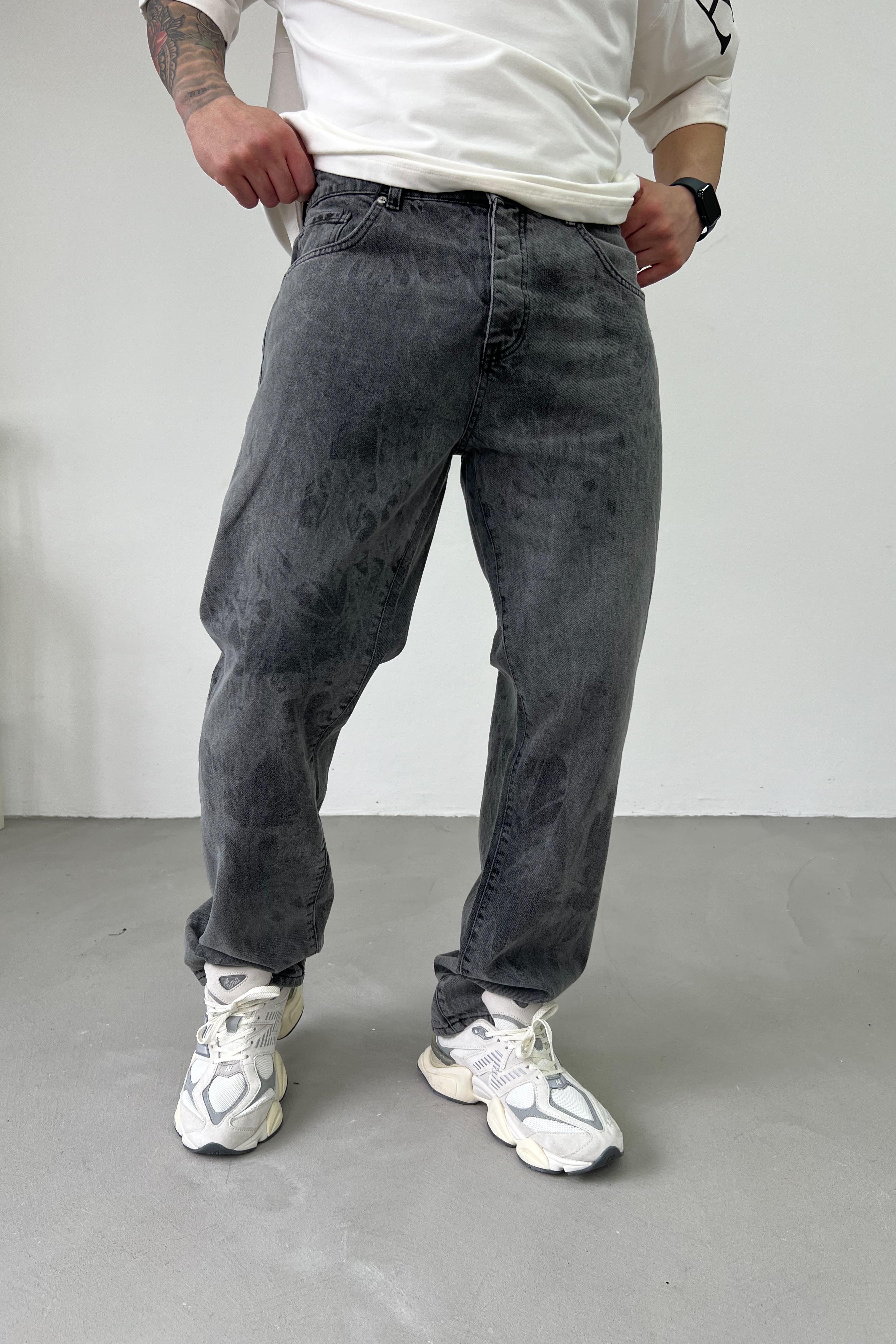 Batik Yıkamalı Gri Baggy Pantolon 16671-STD