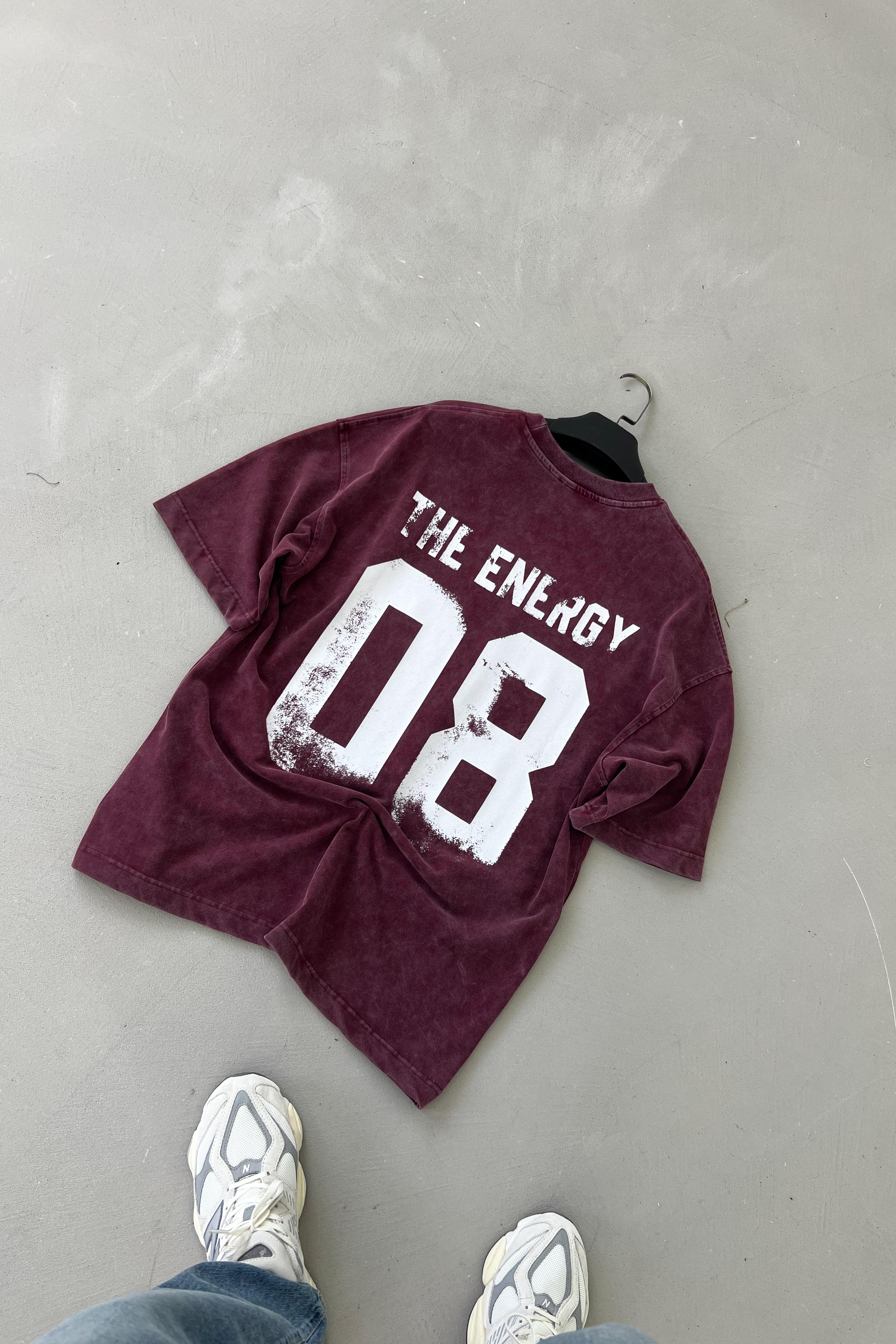 08 Energy Baskılı Yıkamalı Oversize Tshirt 71-28 - Bordo