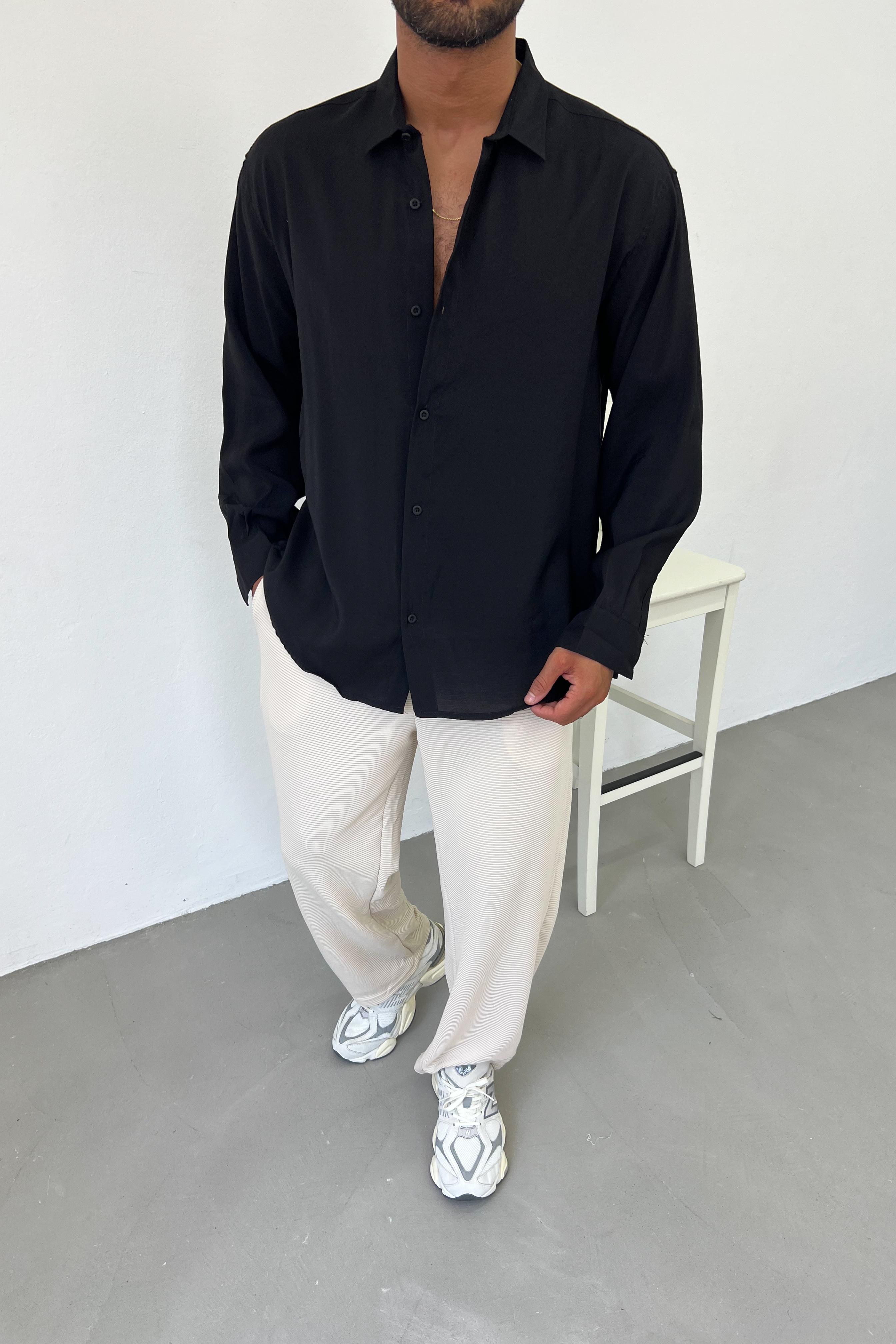 Tensel Kumaş Basic Oversize Gömlek 40-36
