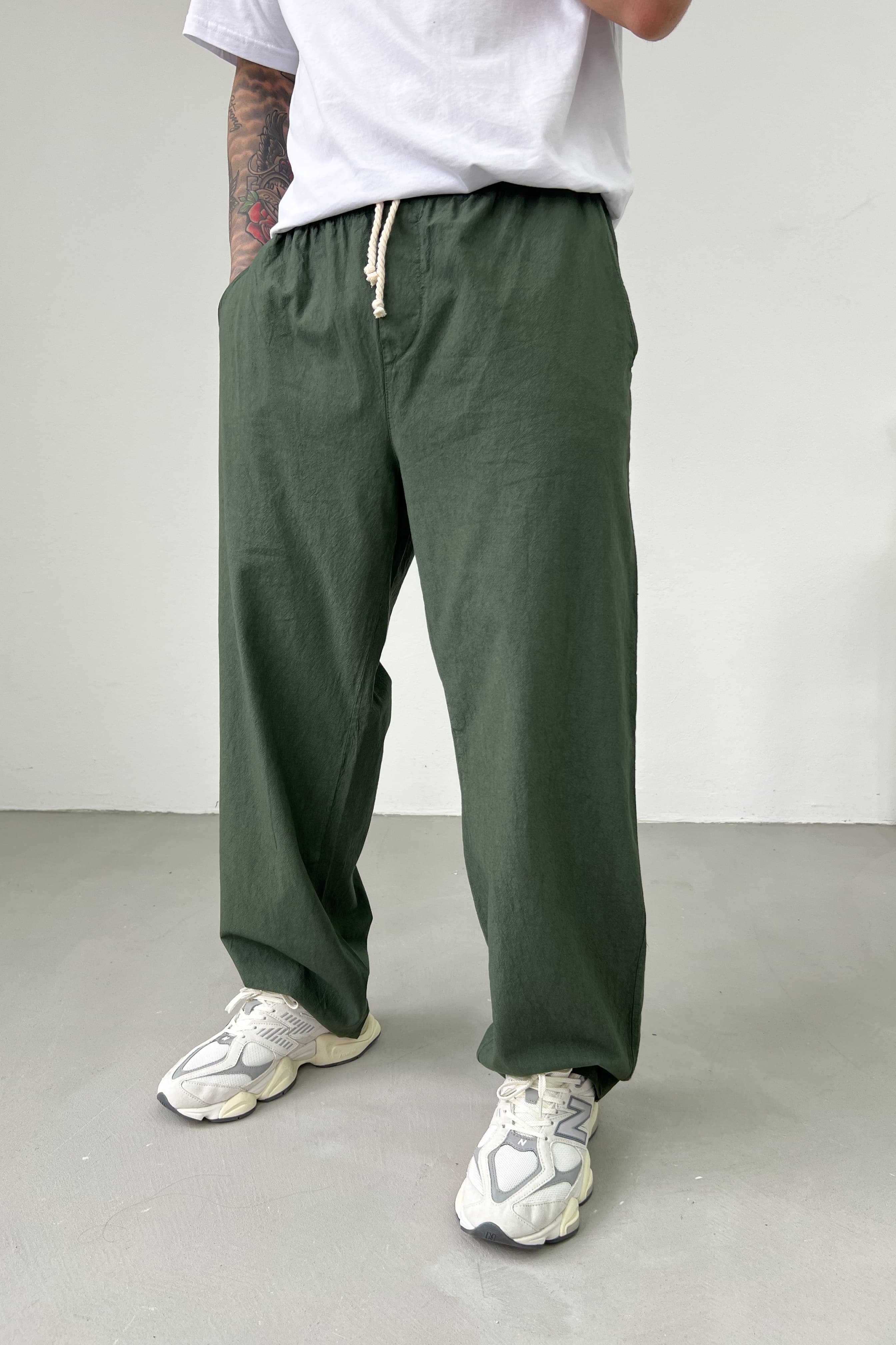 Beli Lastikli Keten Baggy Pantolon 40-10