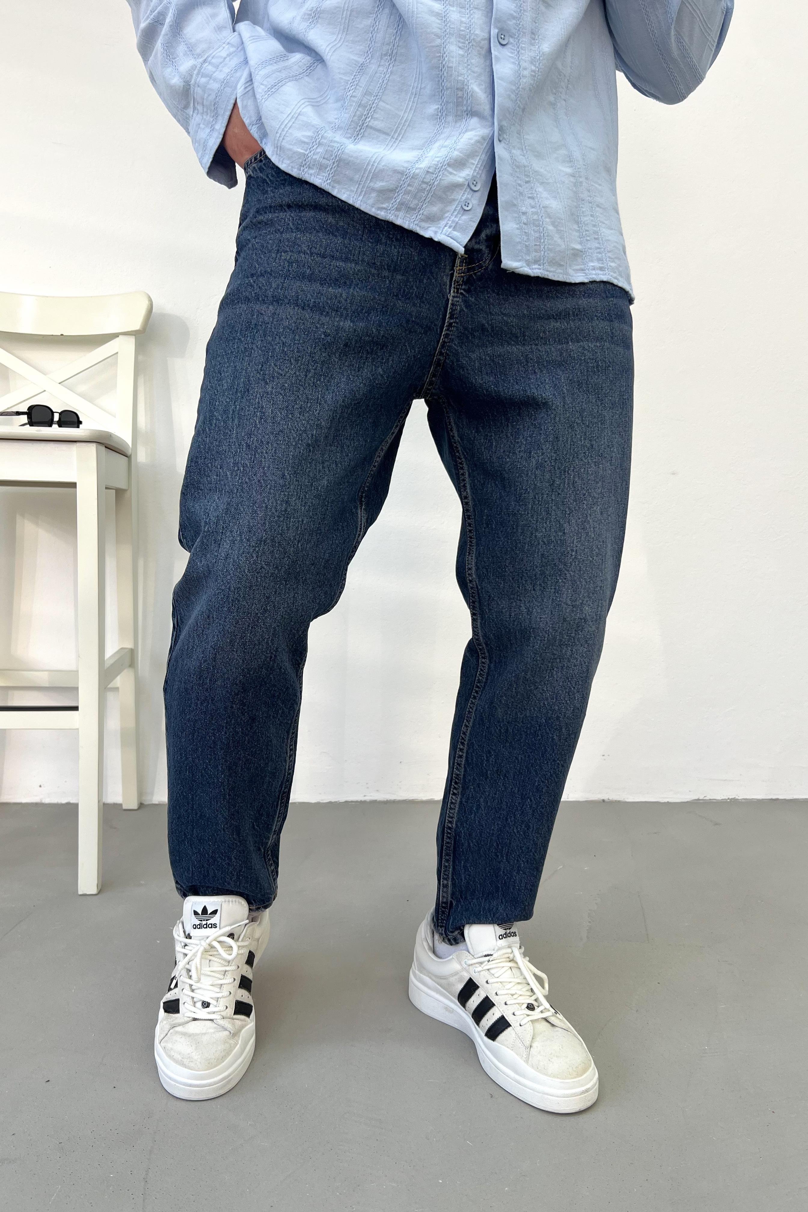 Taşlamalı Koyu Mavi Boyfriend Pantolon 2797-5
