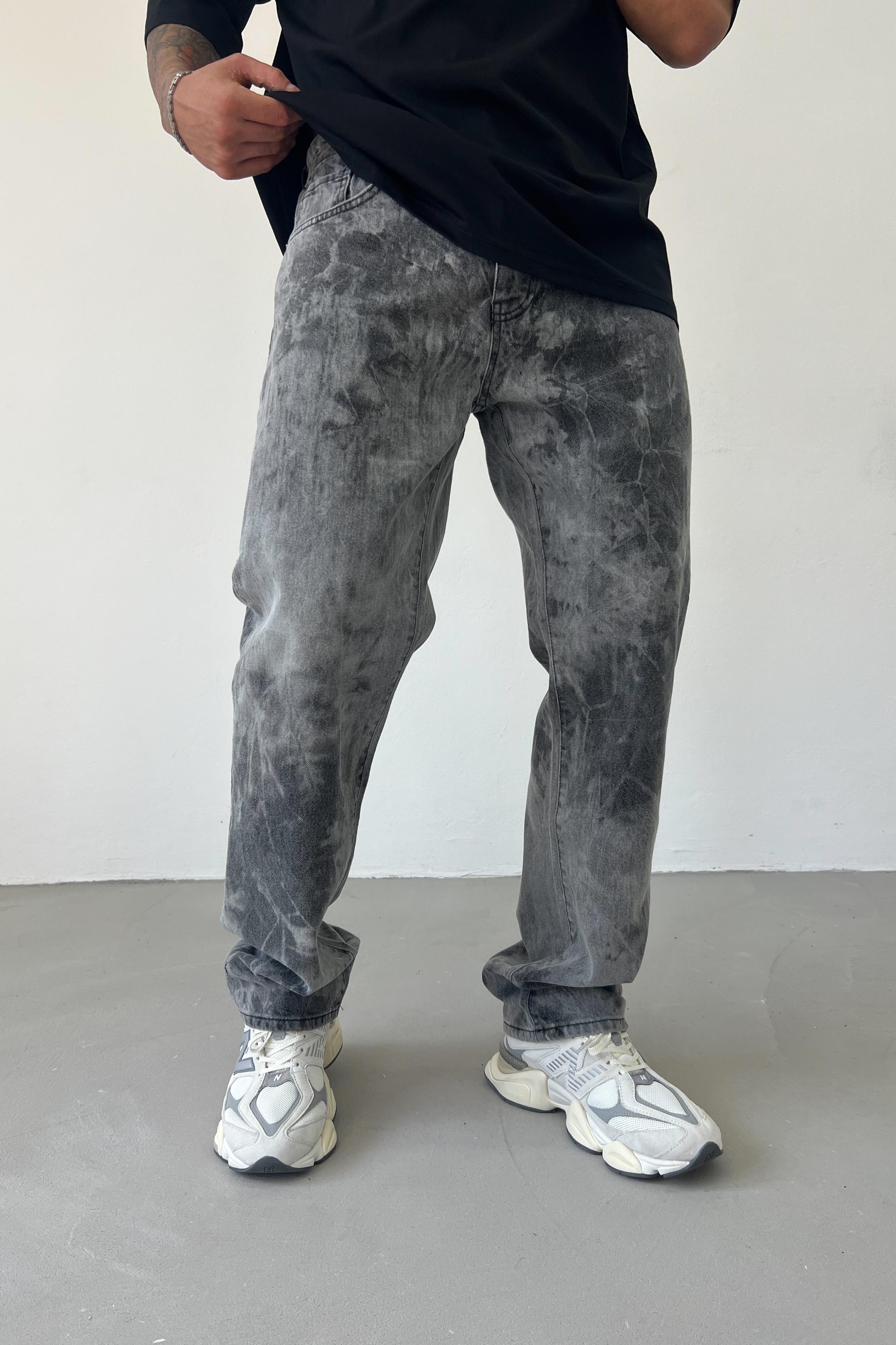 Batik Yıkamalı Gri Baggy Pantolon 16671-STD