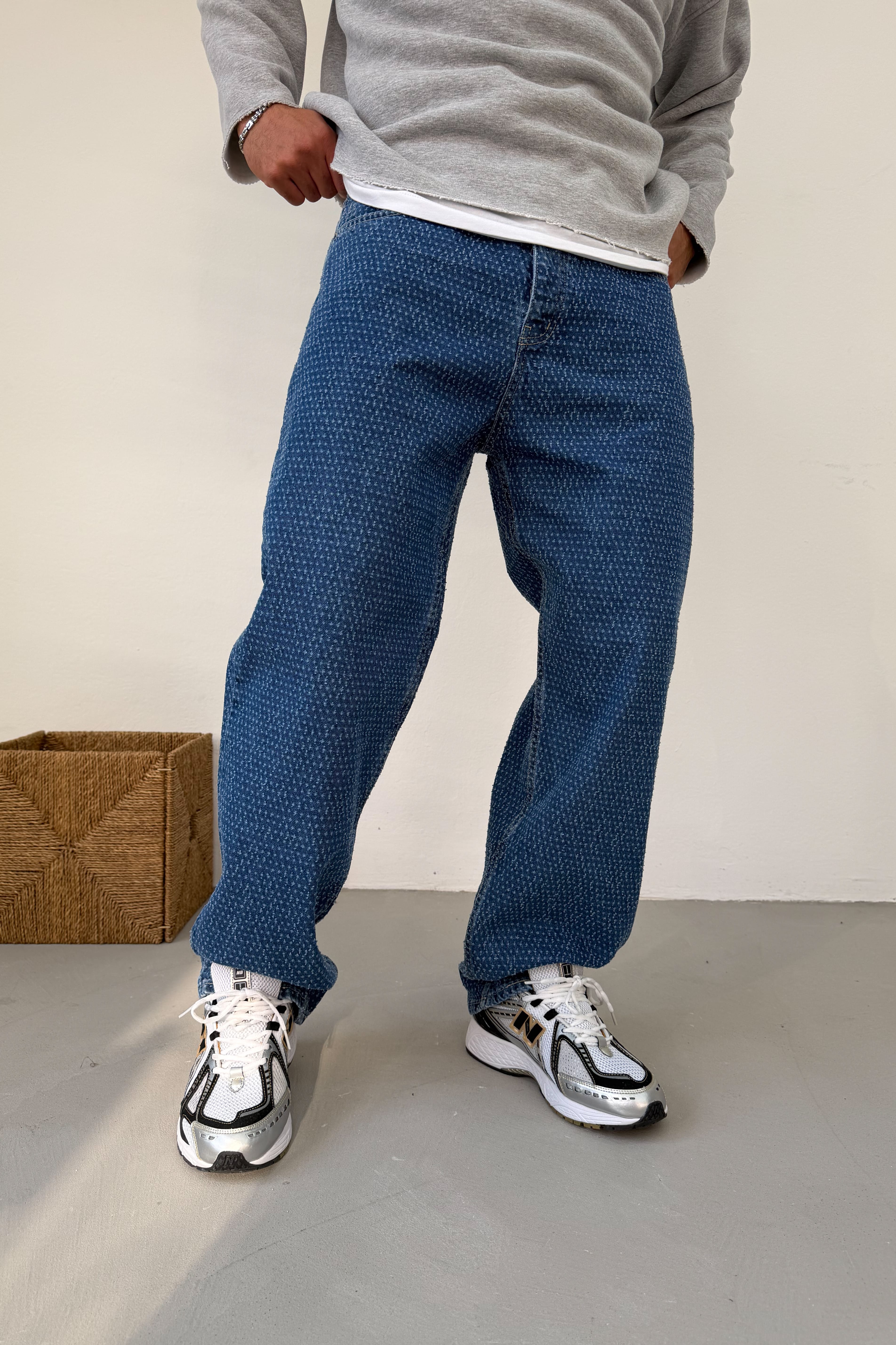 Kabartmalı Baggy Pantolon 3163 - Mavi