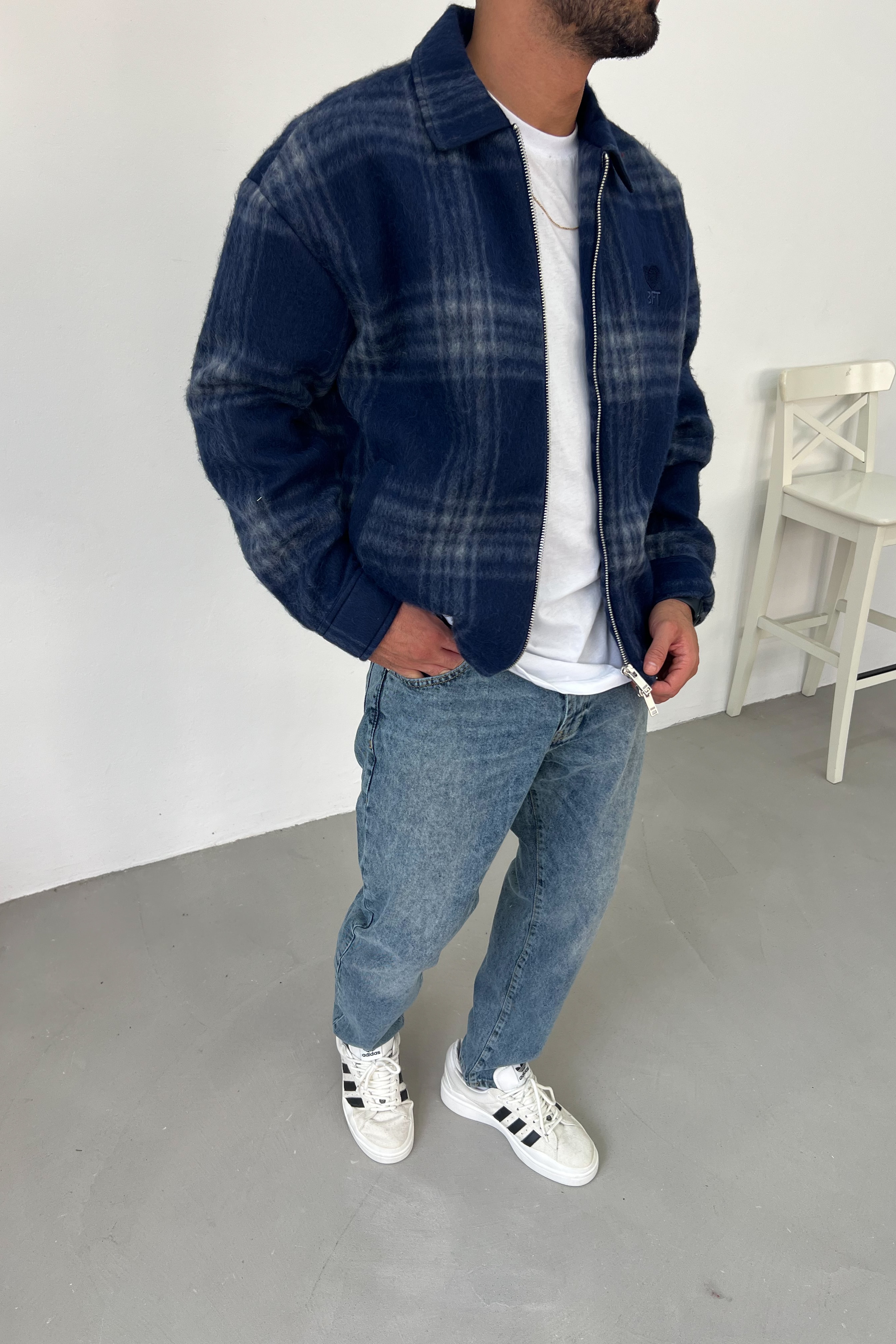 Oversize Ekose Kaşe Ceket 7030