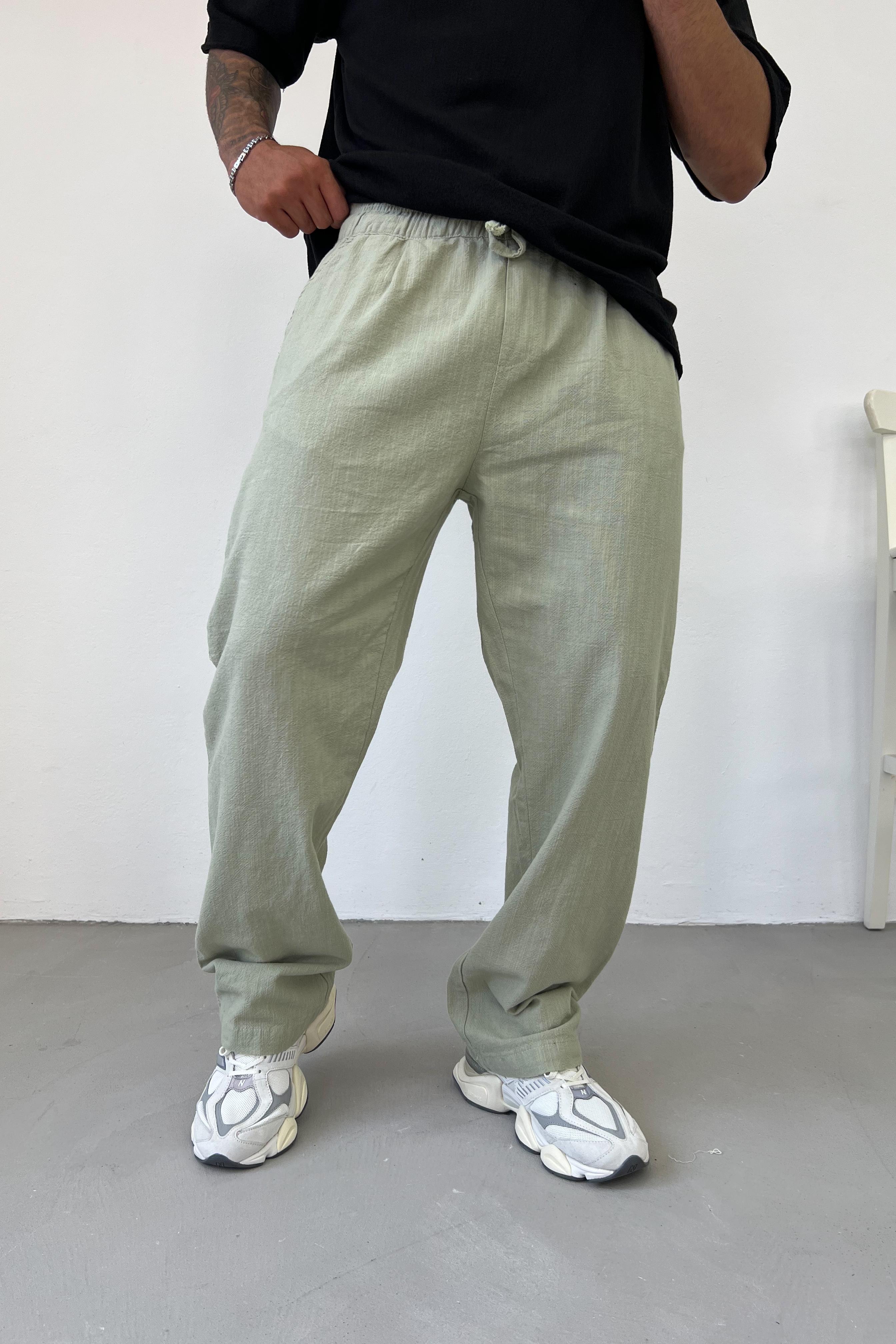 Flam Keten Baggy Pantolon 1031 - Yeşil
